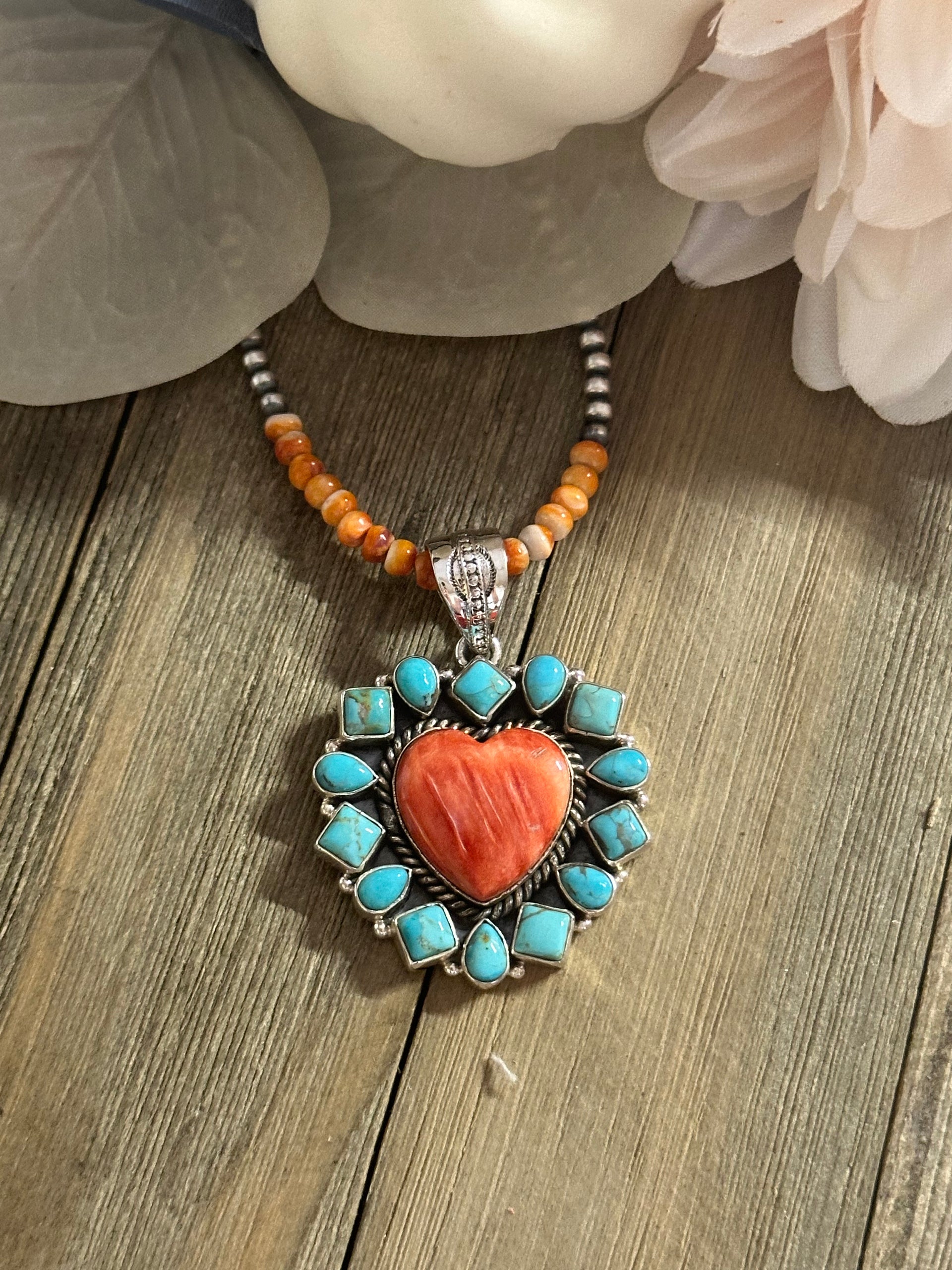 Southwest Handmade Multi Stone & Sterling Silver Heart Pendant