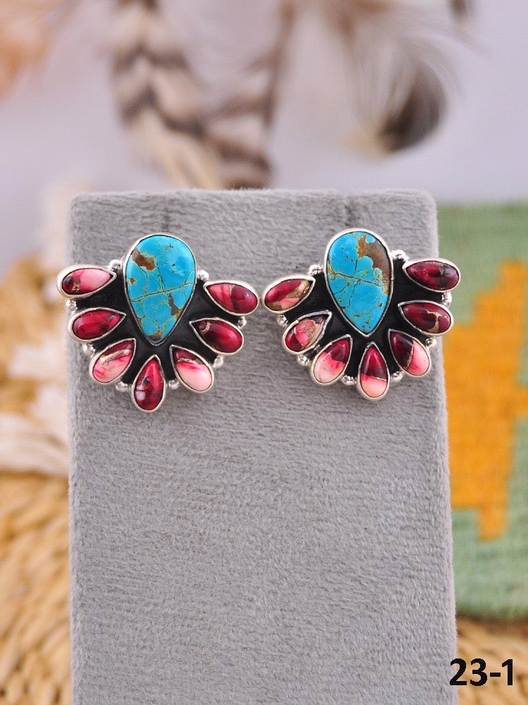 Southwest Made Multi Stone & Sterling Silver Post Earrings