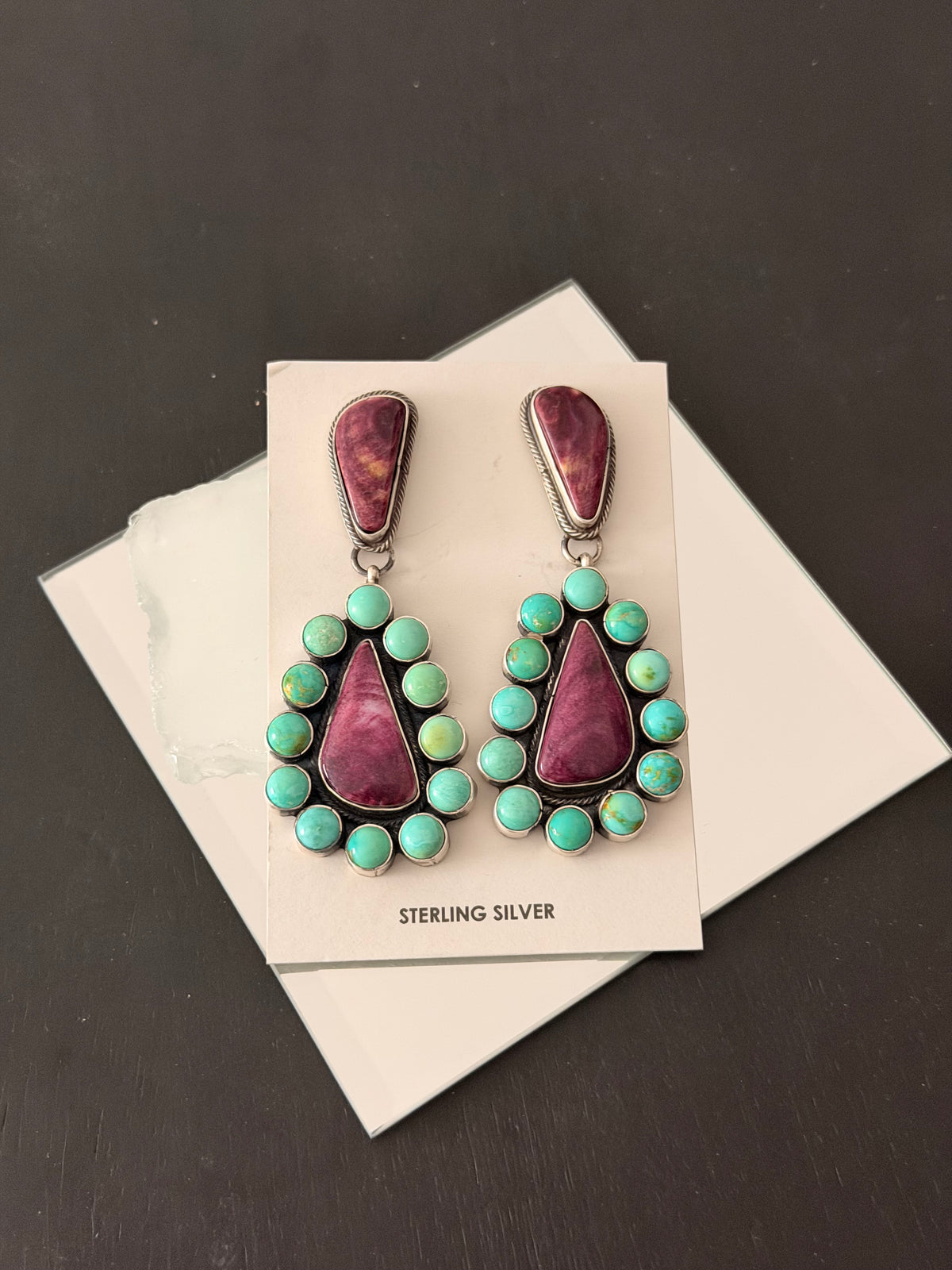 Alex Begay Multi Stone & Sterling Silver Post Dangle Cluster Earrings