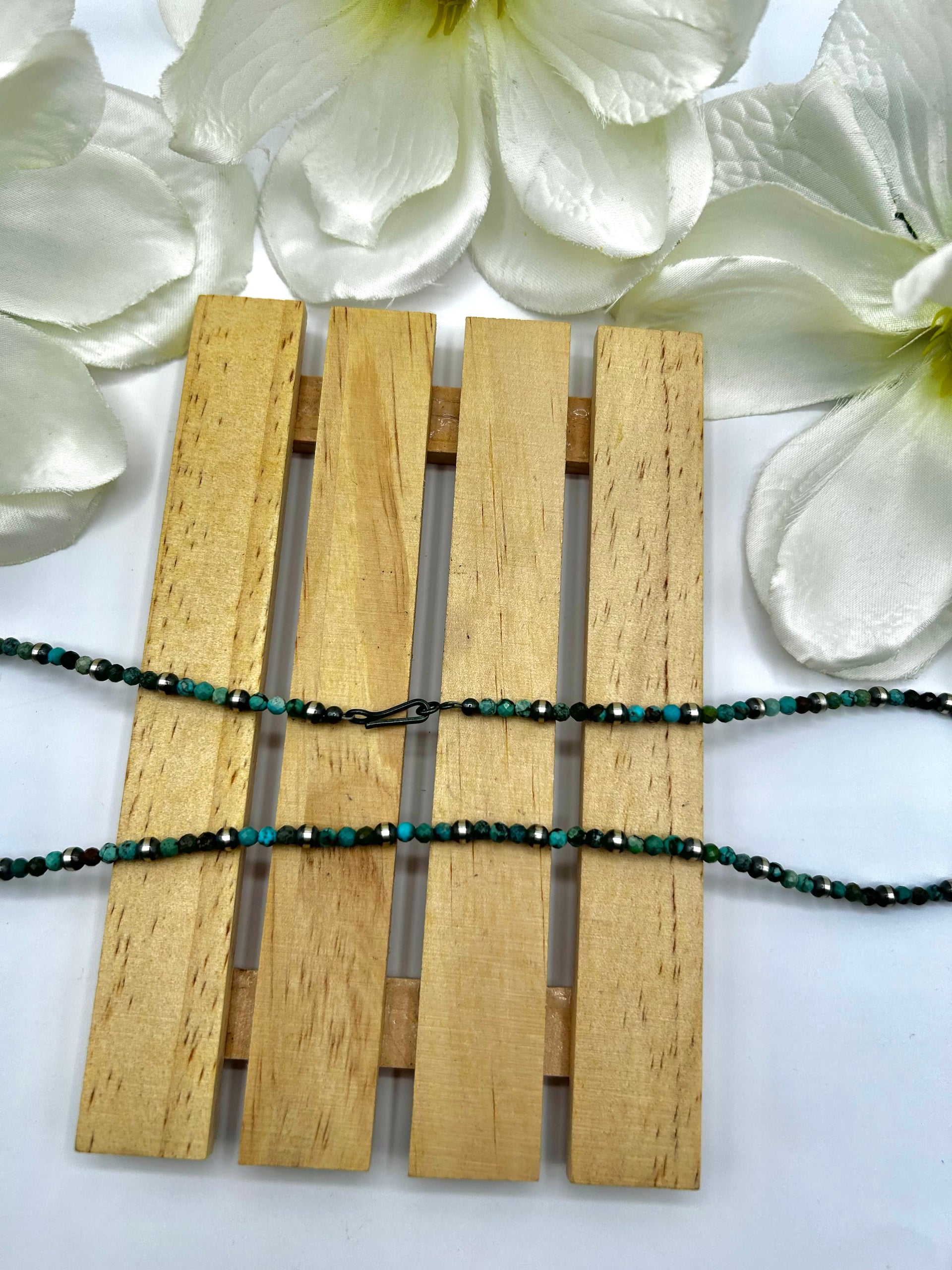 Navajo Made Strung Hubei Turquoise & Sterling Silver Necklace