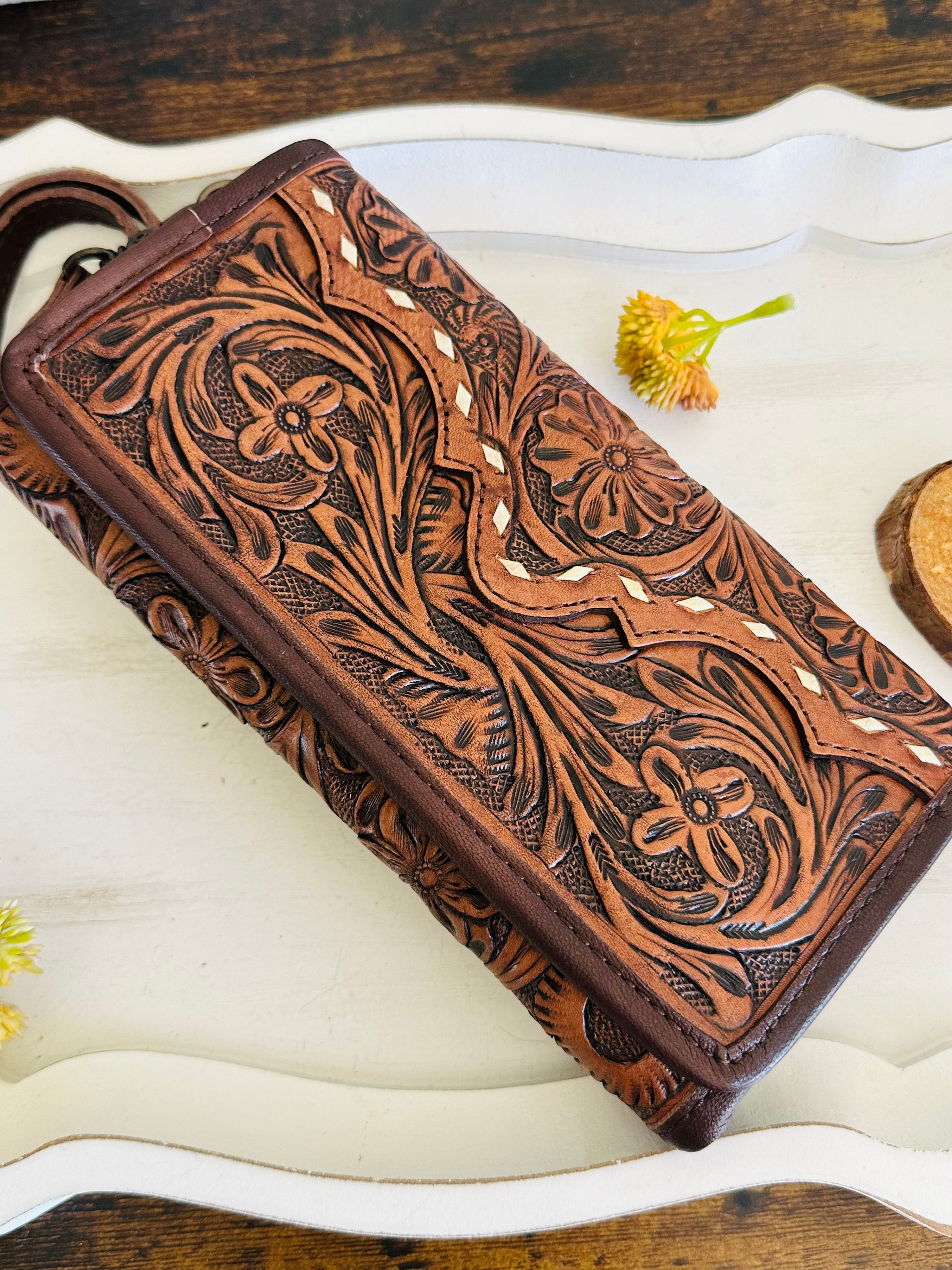 Genuine Tooled Leather Wallet/Clutch