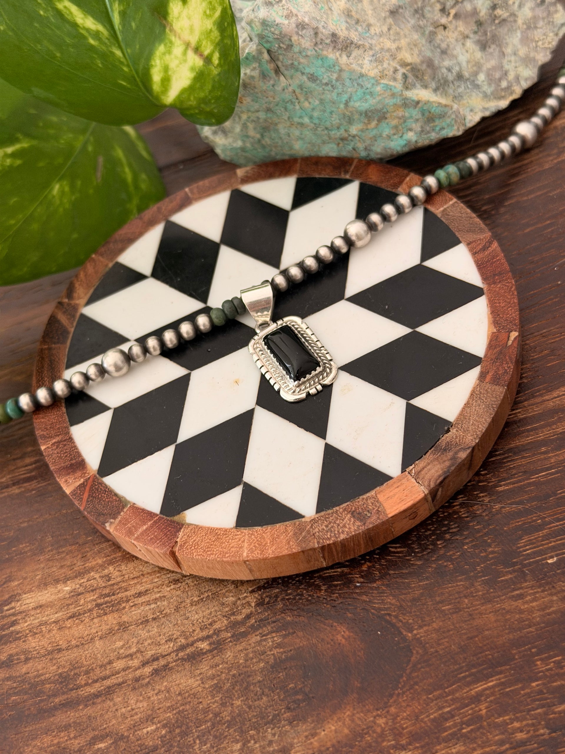 Navajo Made Onyx & Sterling Silver Pendant