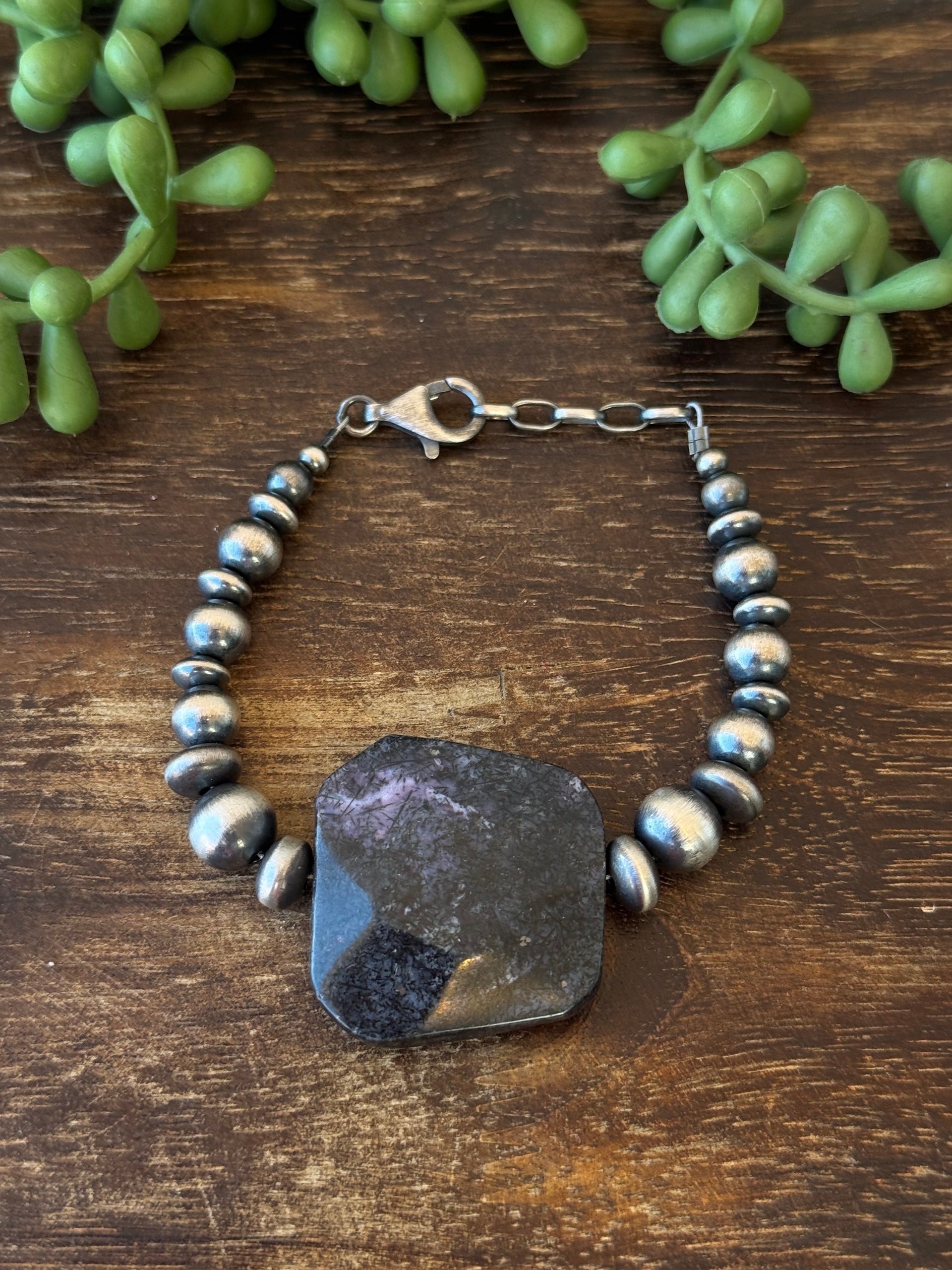 Navajo Strung Charoite & Sterling Silver Pearl Bracelet