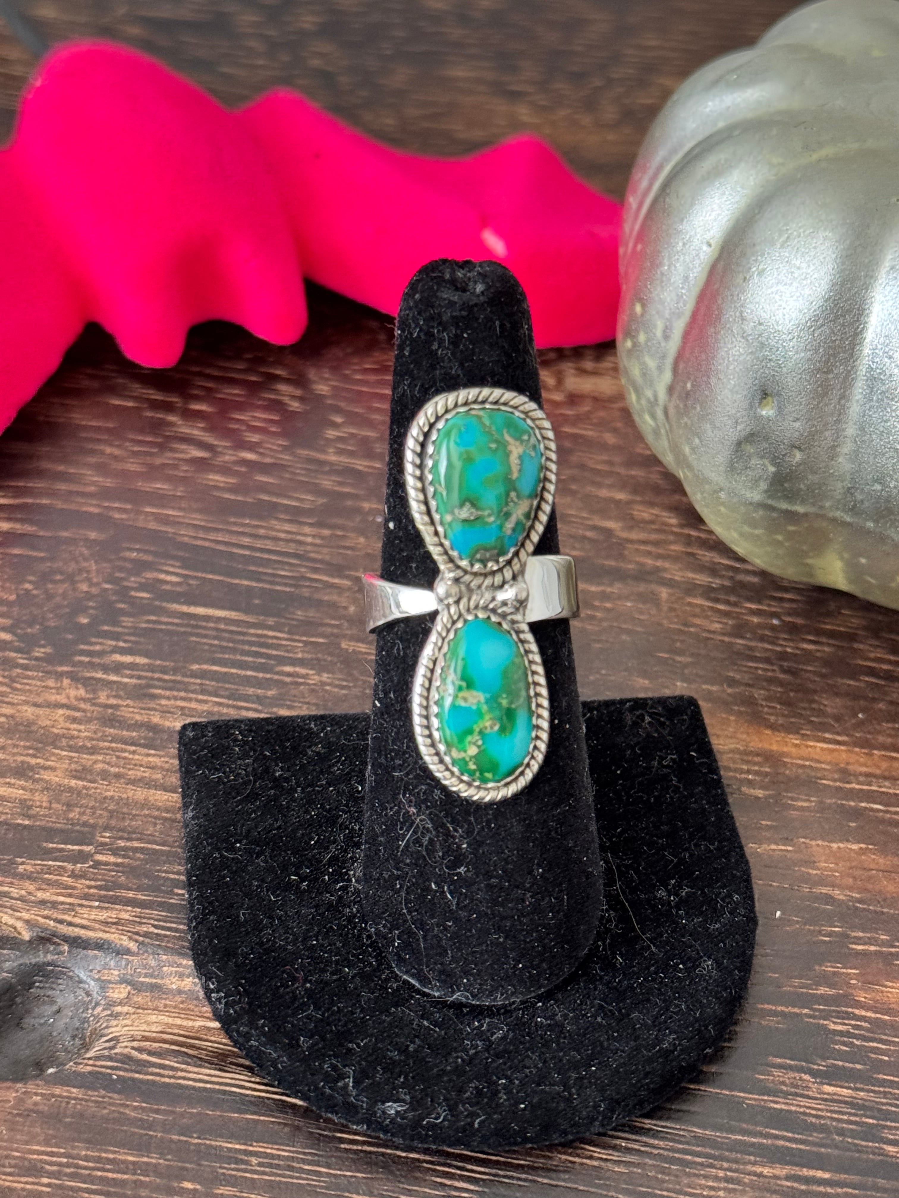 Southwest Handmade Sonoran Mountain Turquoise & Sterling Silver Adjustable Ring