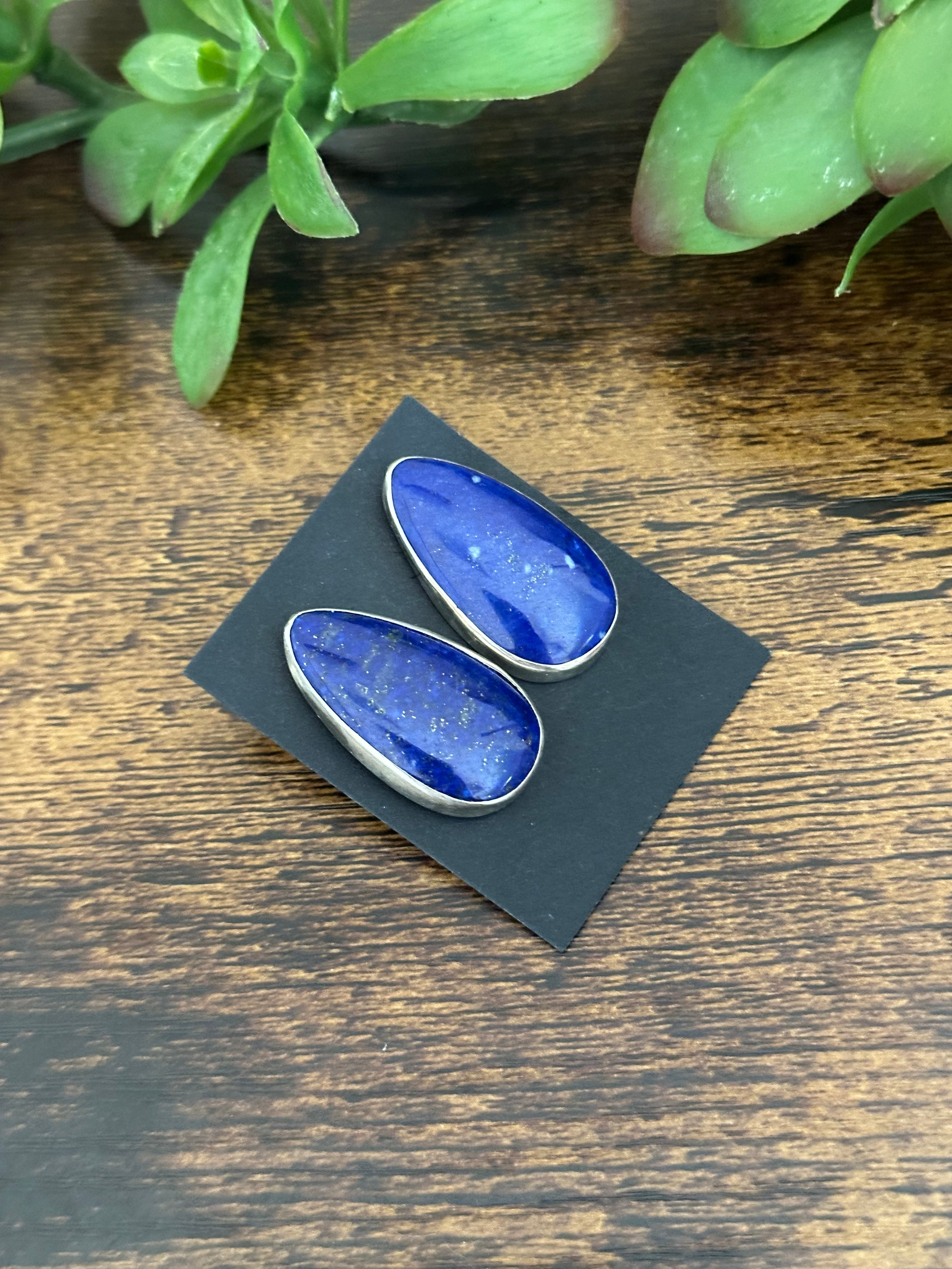 Navajo Handmade Lapis & Sterling Silver Post Earrings