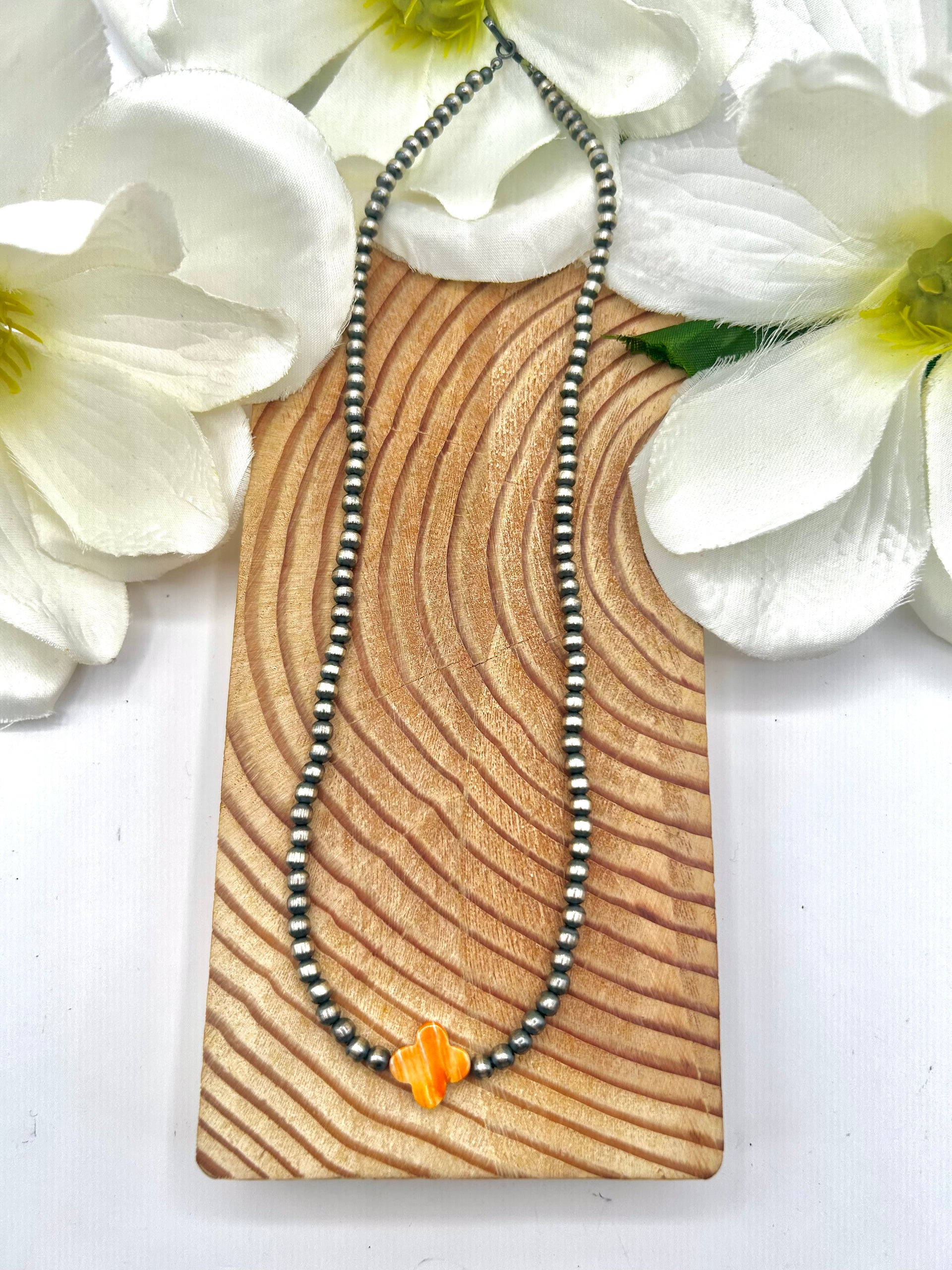 Navajo Made Strung Spiny Oyster & Sterling Silver Necklace