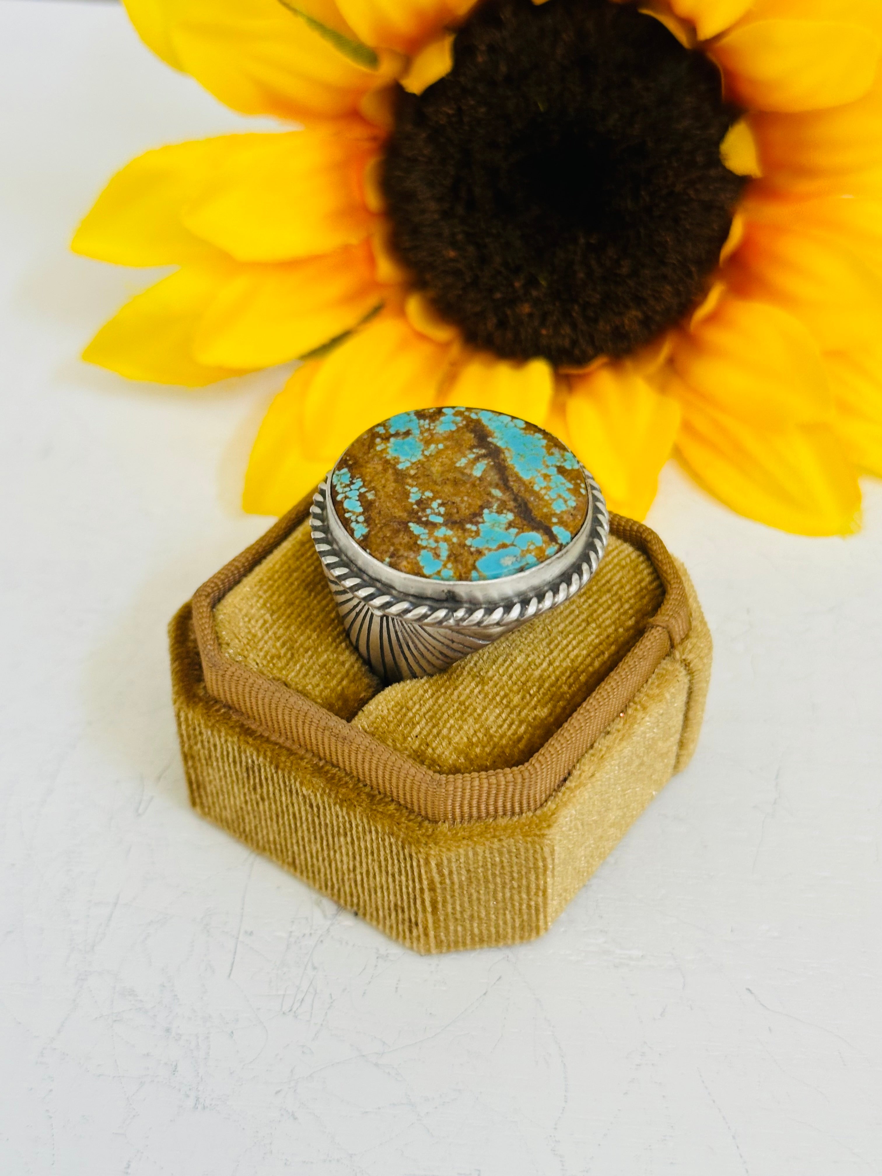 Navajo Number #8 Turquoise & Sterling Silver Ring Size 10.25