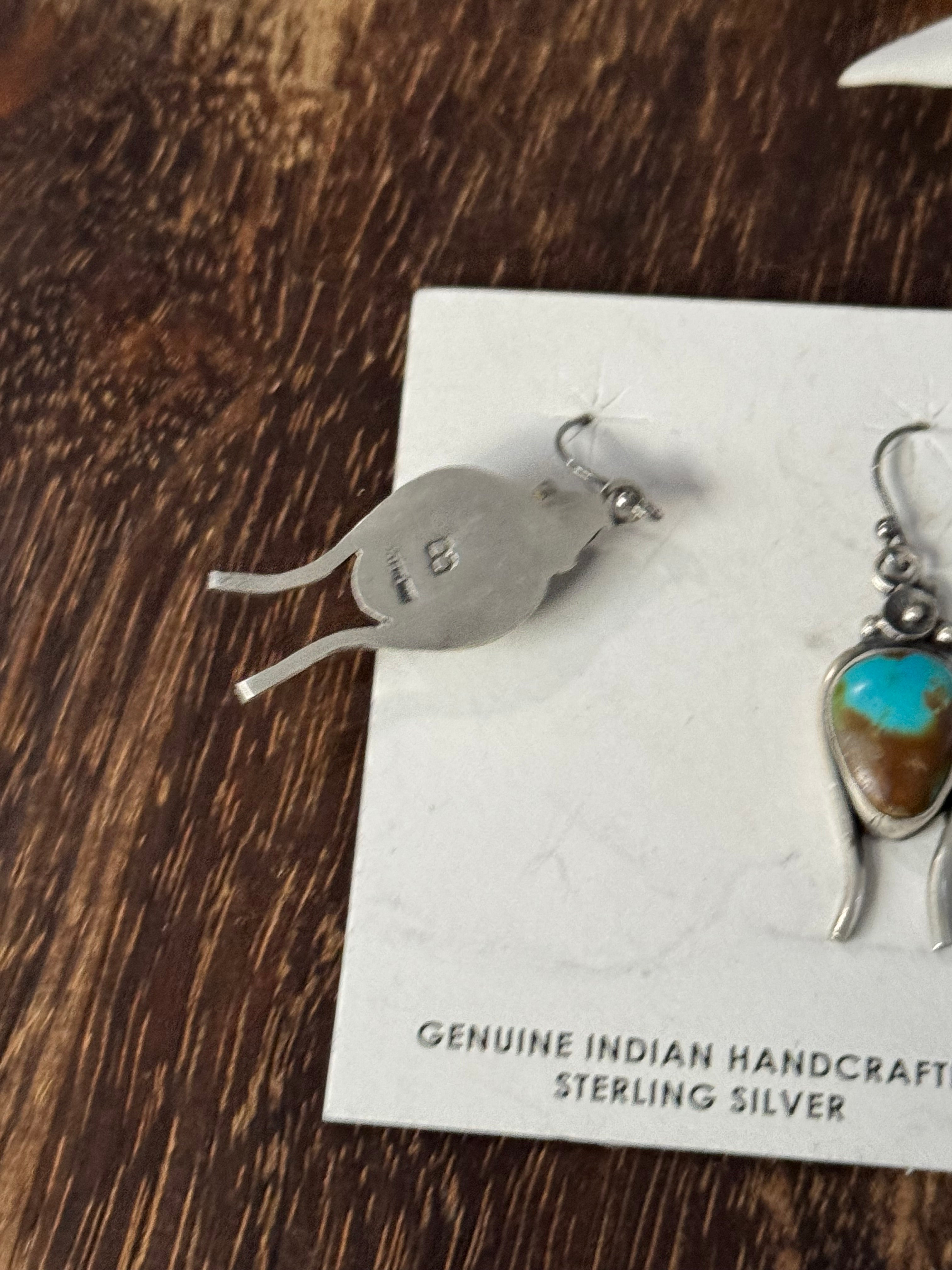 Navajo Made Kingman Turquoise & Sterling Silver Dangle Earrings