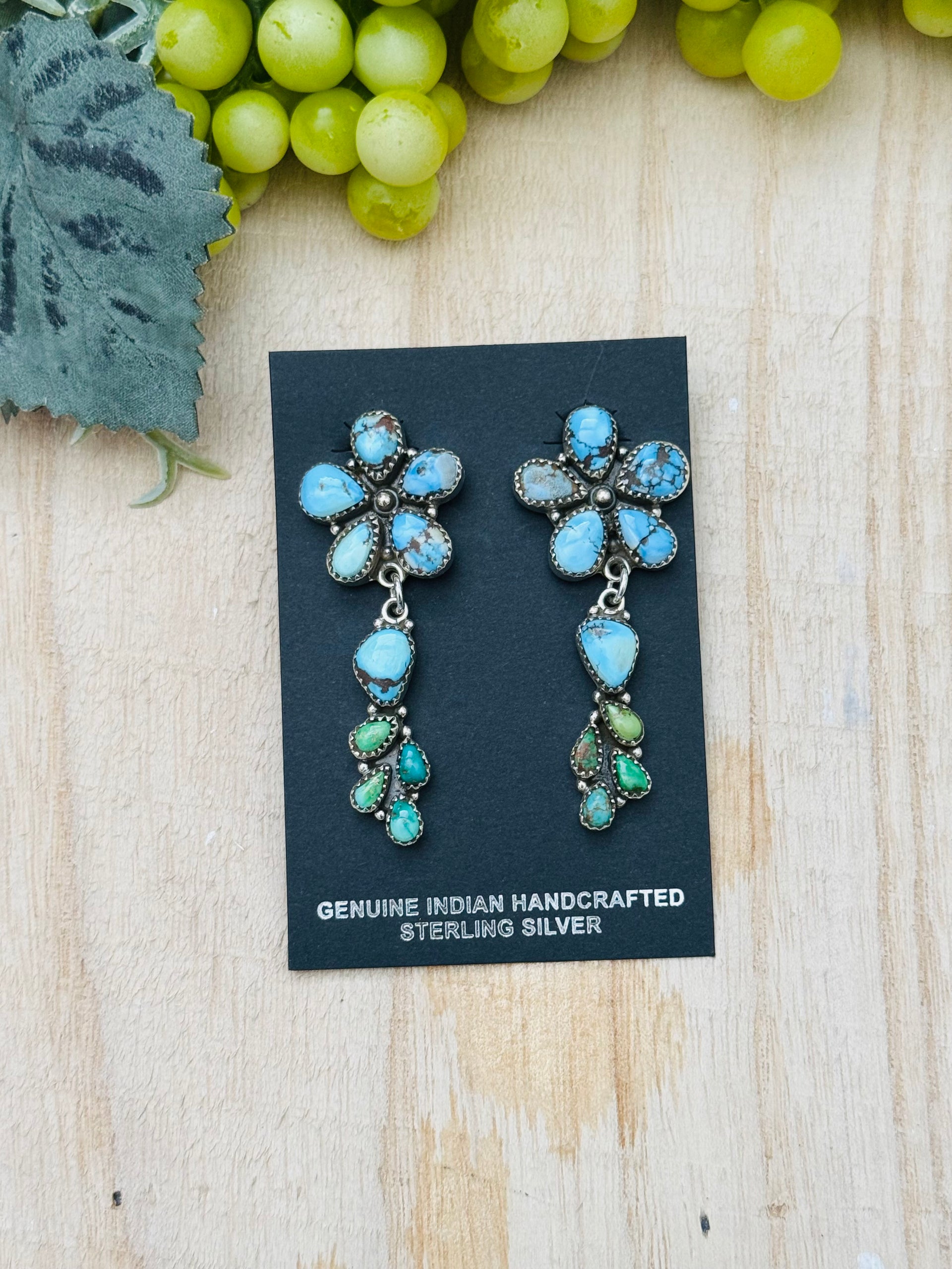 Southwest Handmade Multi Turquoise & Sterling Silver Post Dangle Earrings