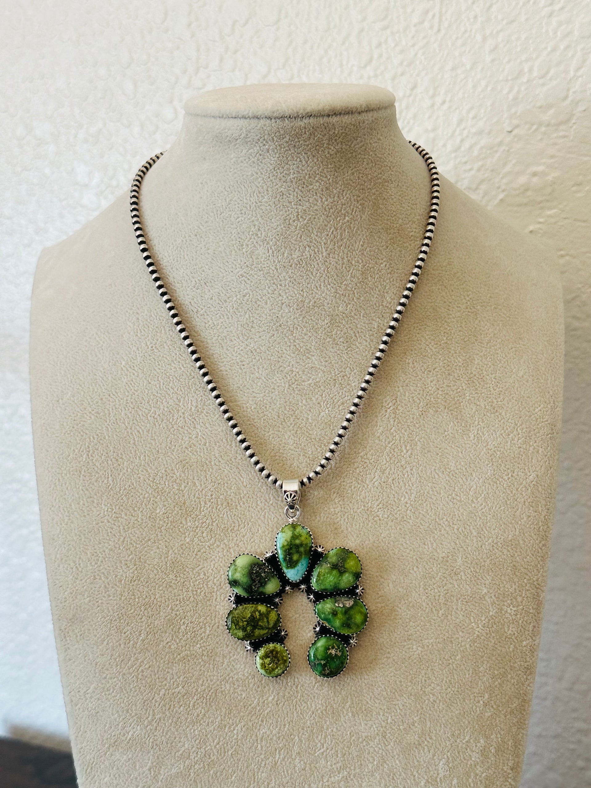 Southwest Handmade Sonoran Gold Turquoise & Sterling Silver Naja Pendant