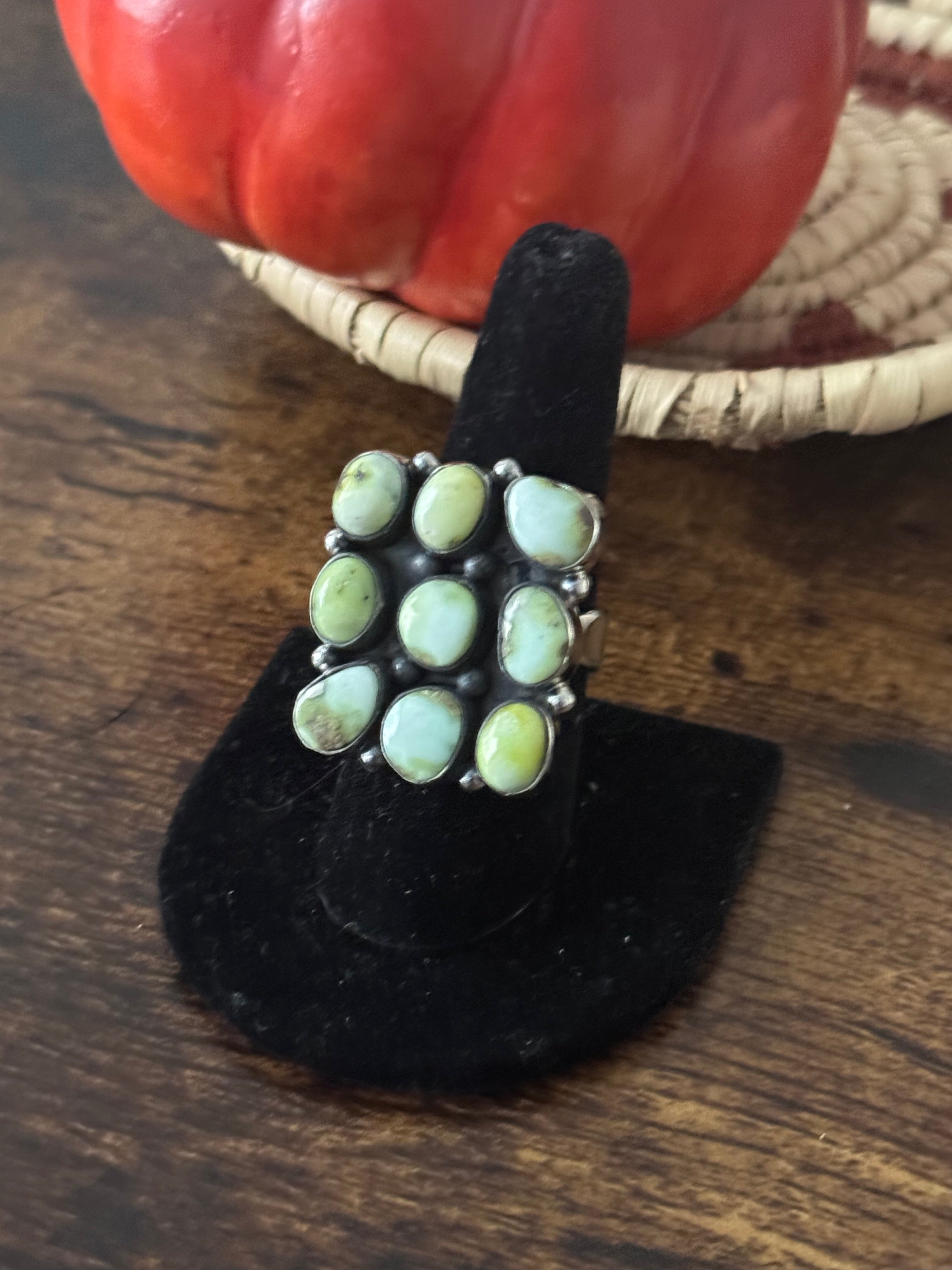 Southwest Handmade Palomino Variscite & Sterling Silver Adjustable Cluster Ring