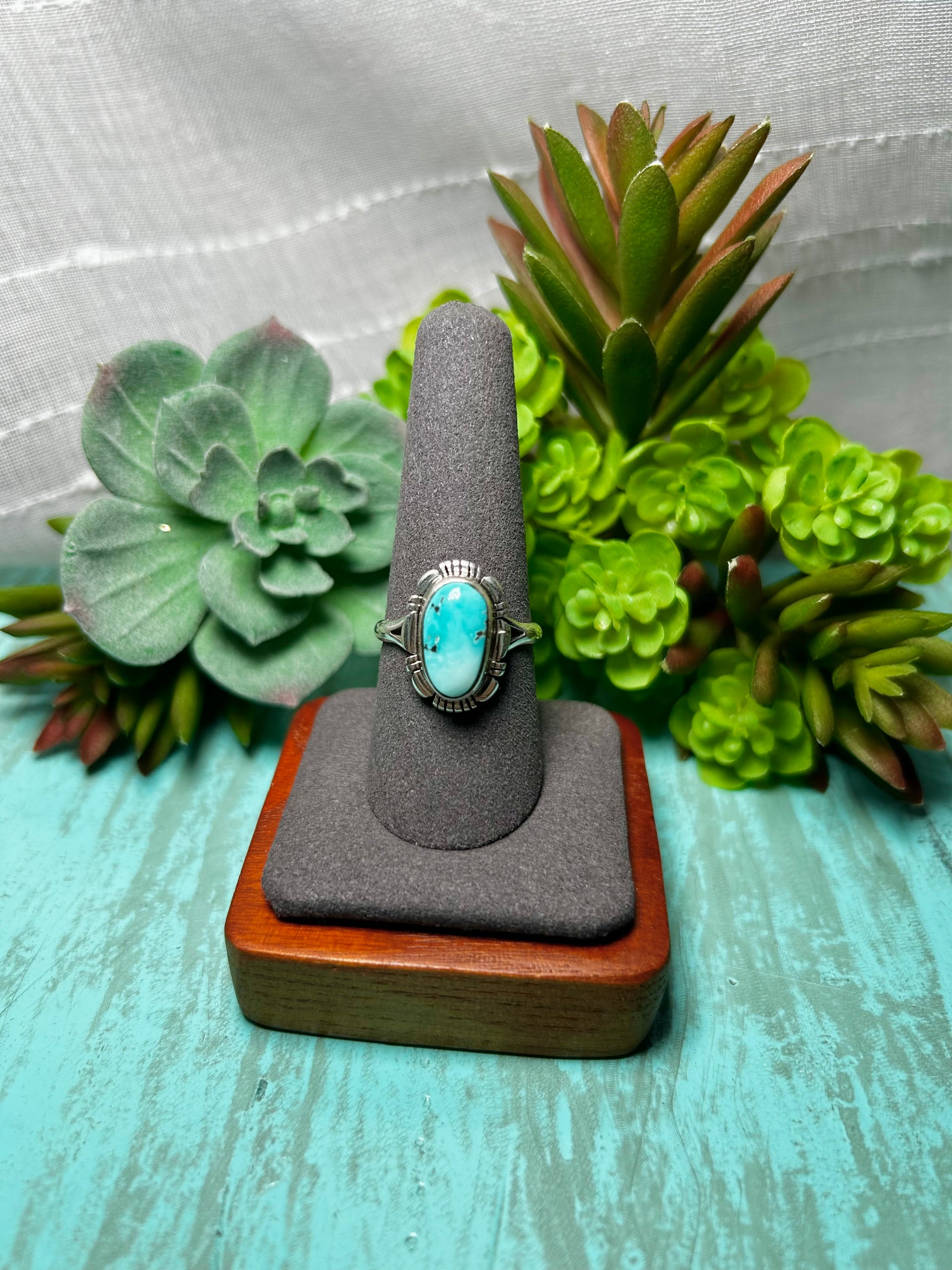 Arlene Yazzie Kingman Turquoise & Sterling Sliver Ring Size 9