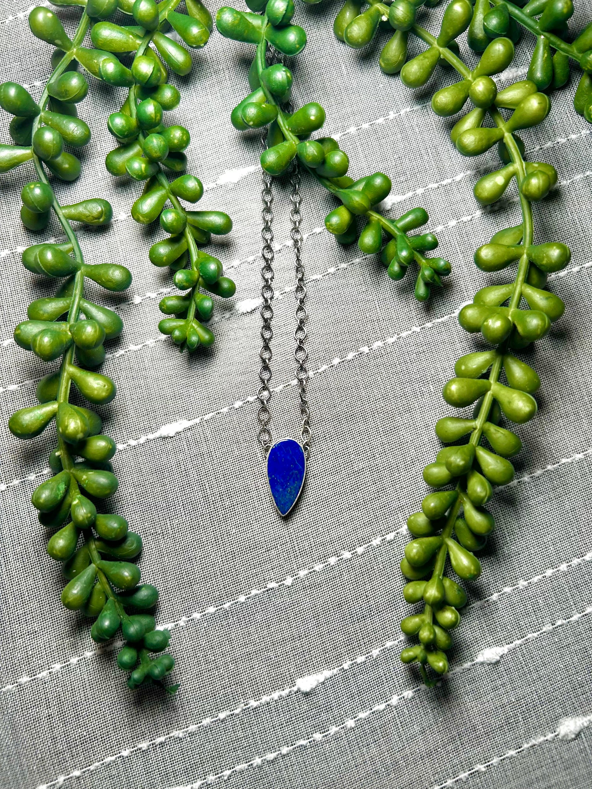 Navajo Made Lapis & Sterling Silver Necklace