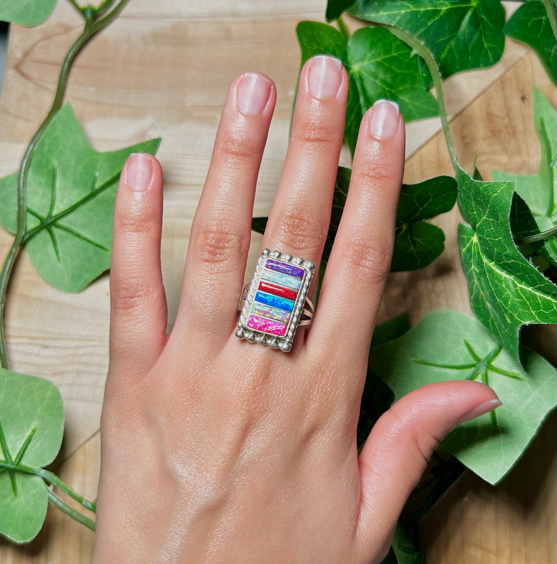 Navajo Made Opal & Sterling Silver Ring Size 8.25