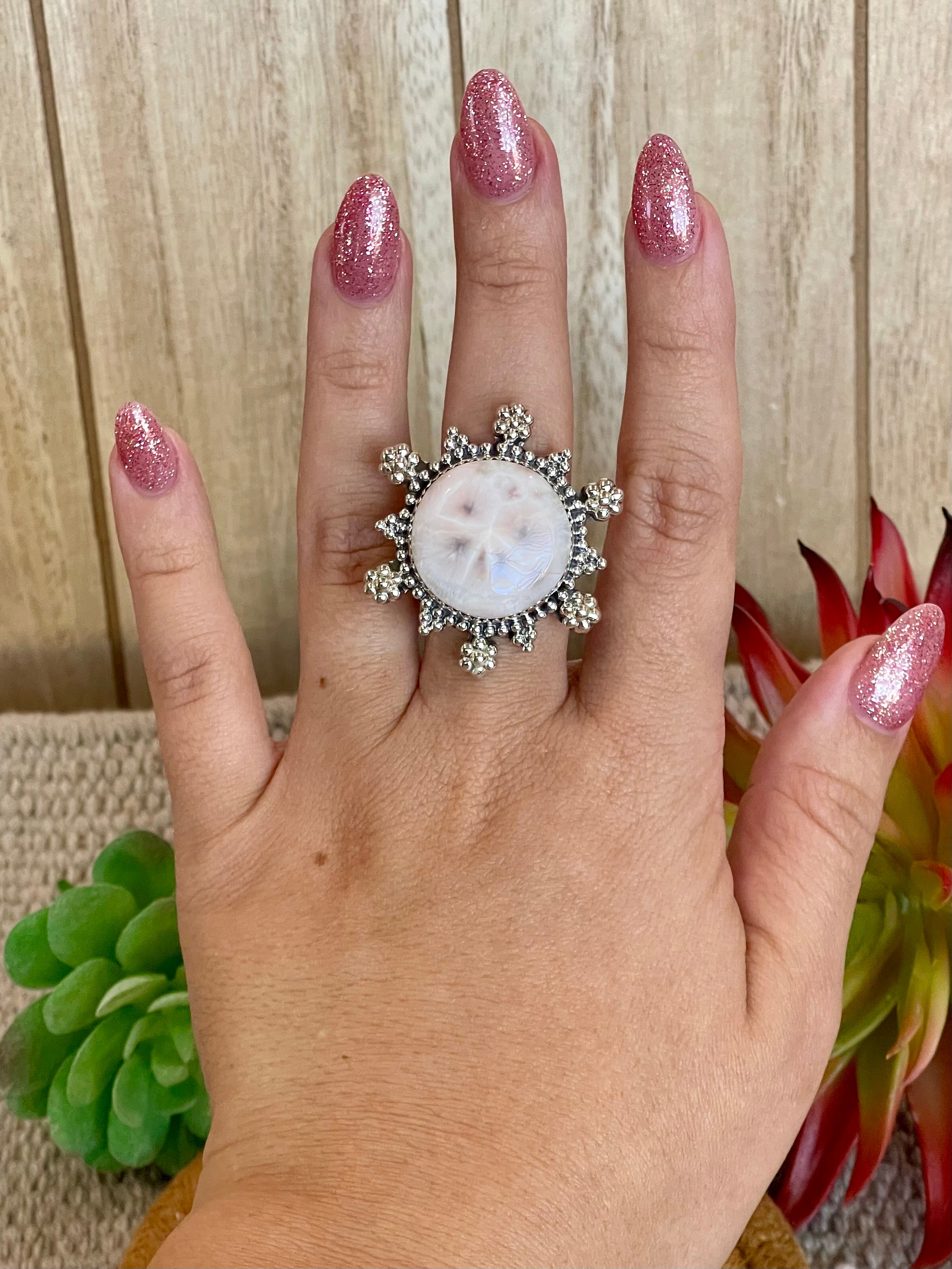 Southwest Handmade Pink Larimar & Sterling Silver Adjustable Ring