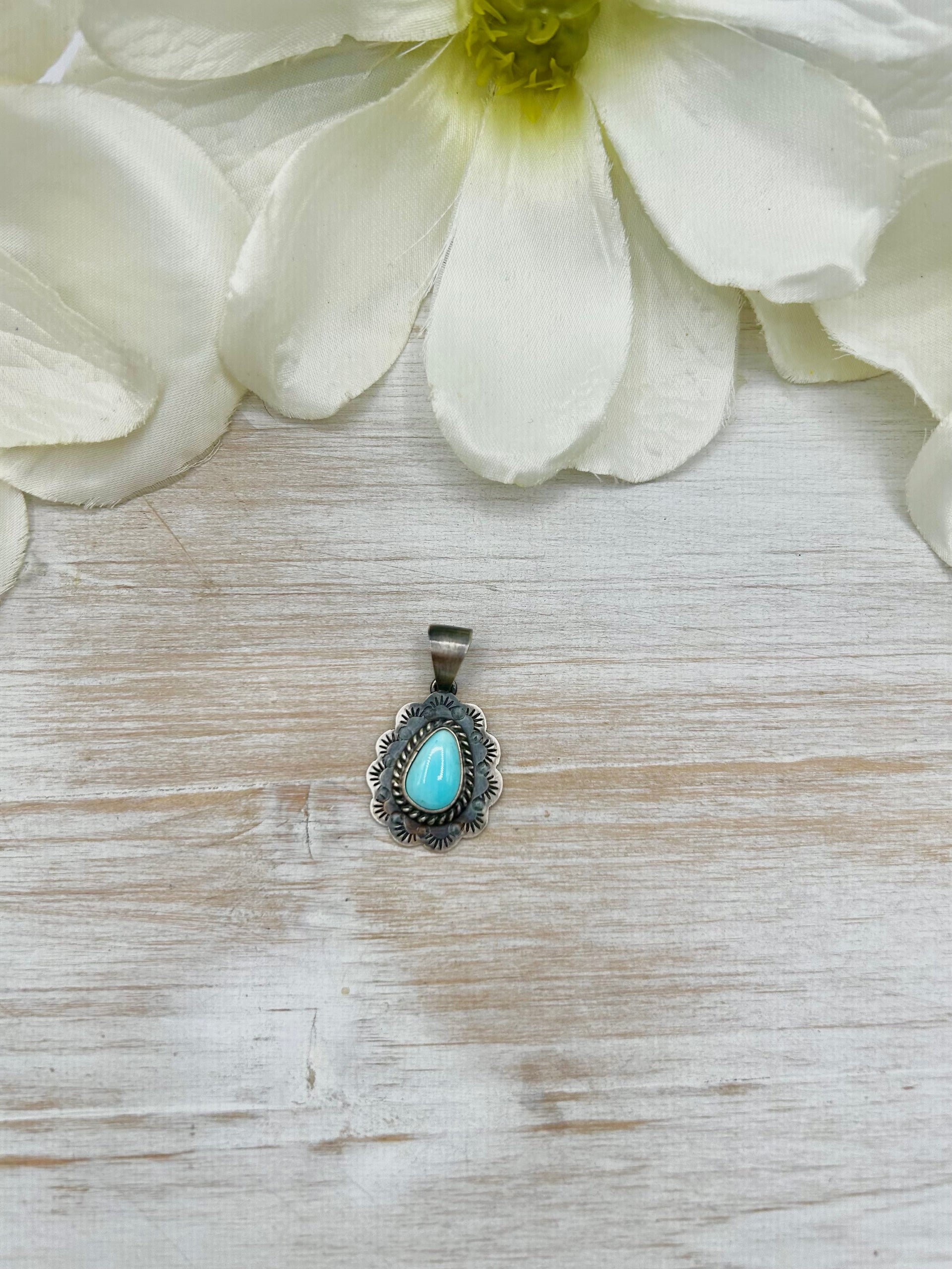 Navajo Made Golden Hill Turquoise & Sterling Silver Pendant