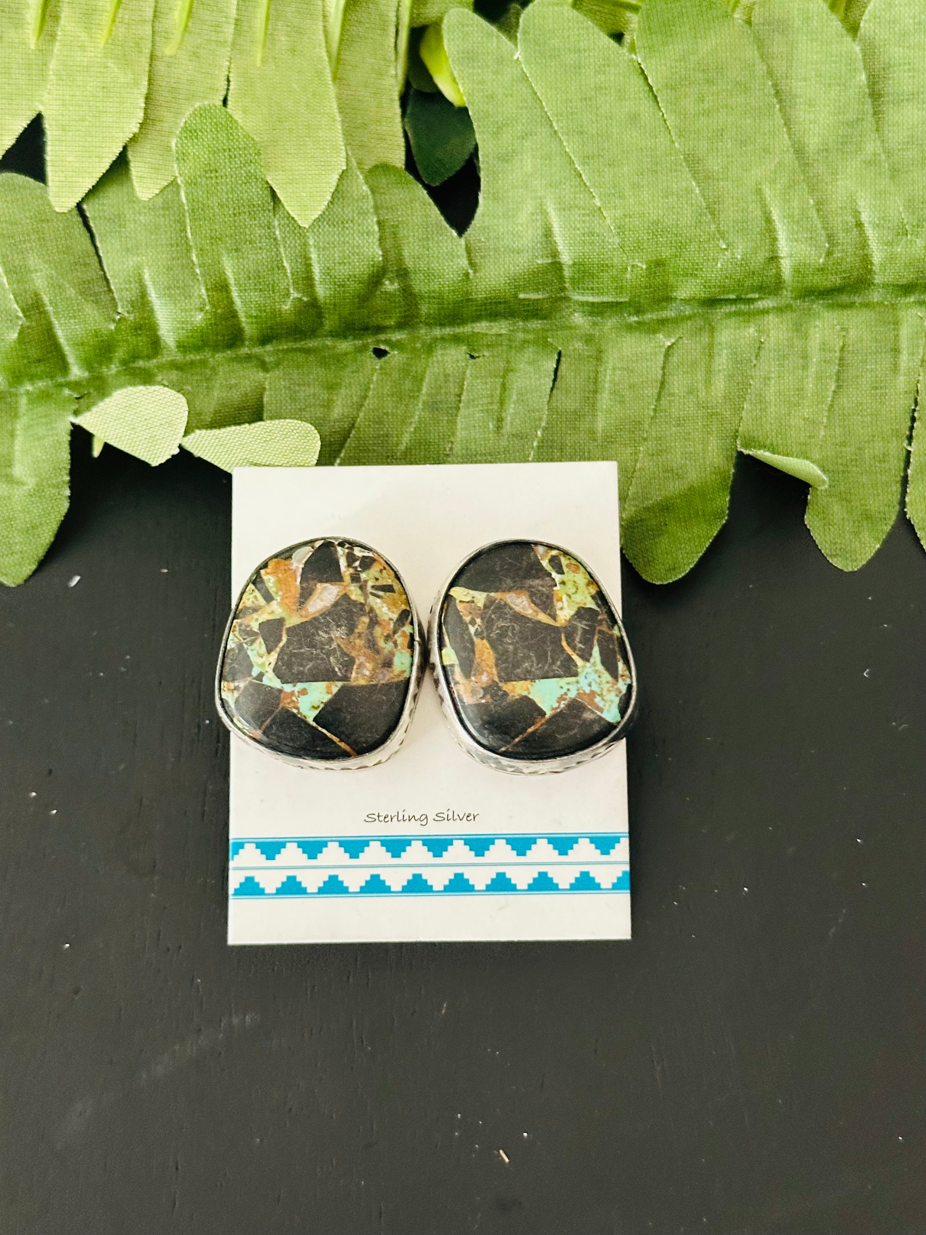 Pete Skeets Black Jack Turquoise & Sterling Silver Post Earrings