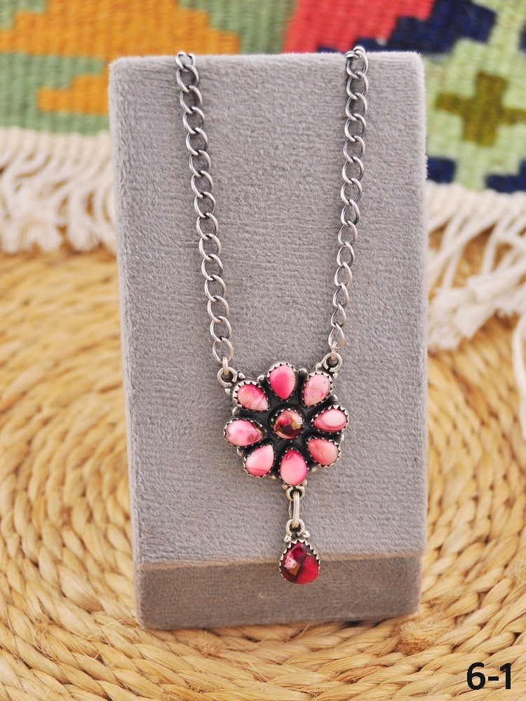 Southwest Made Rose Dahlia & Sterling Silver Necklace