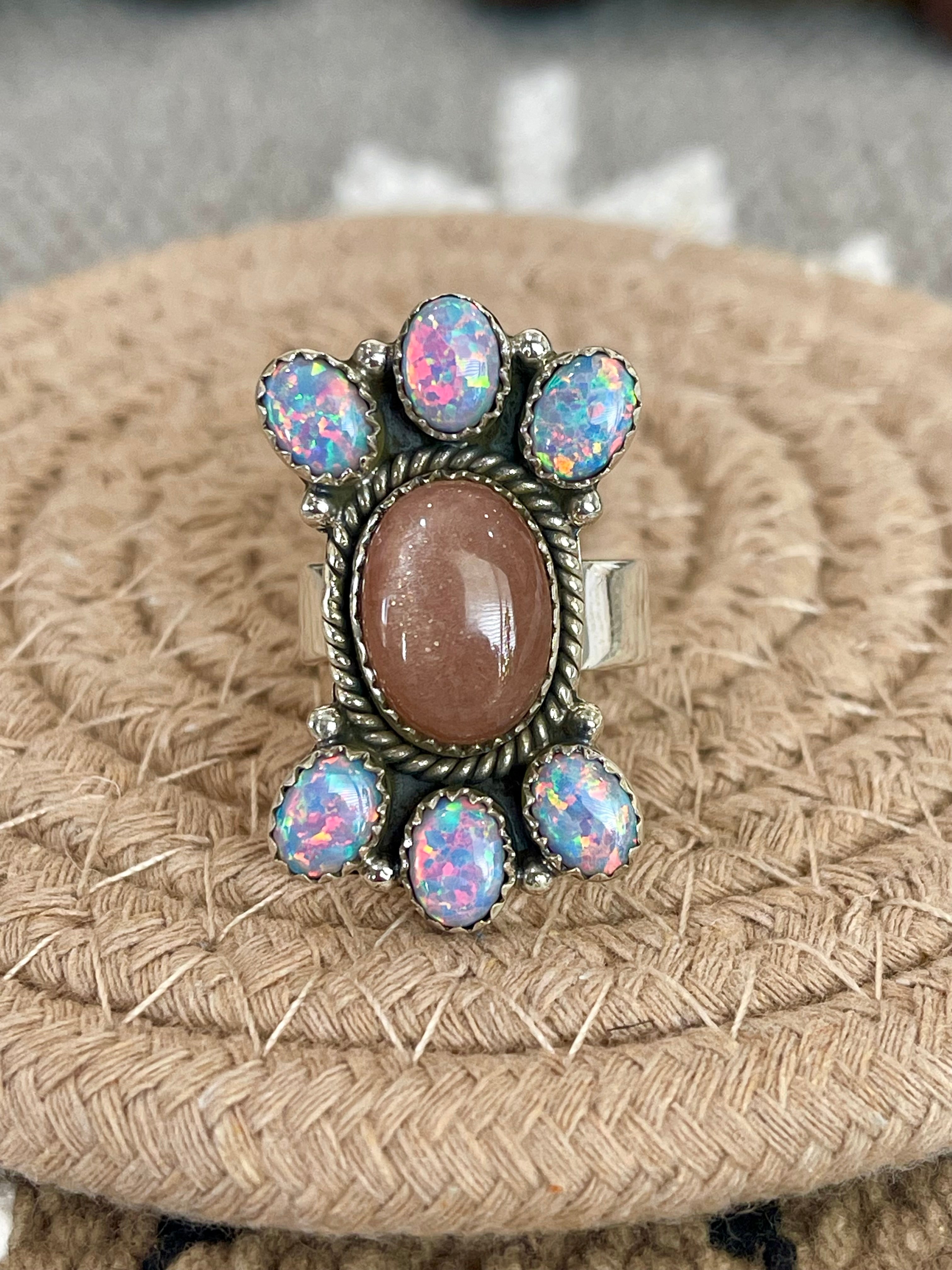 Southwest Handmade Multi Stone & Sterling Silver Adjustable Cluster Ring