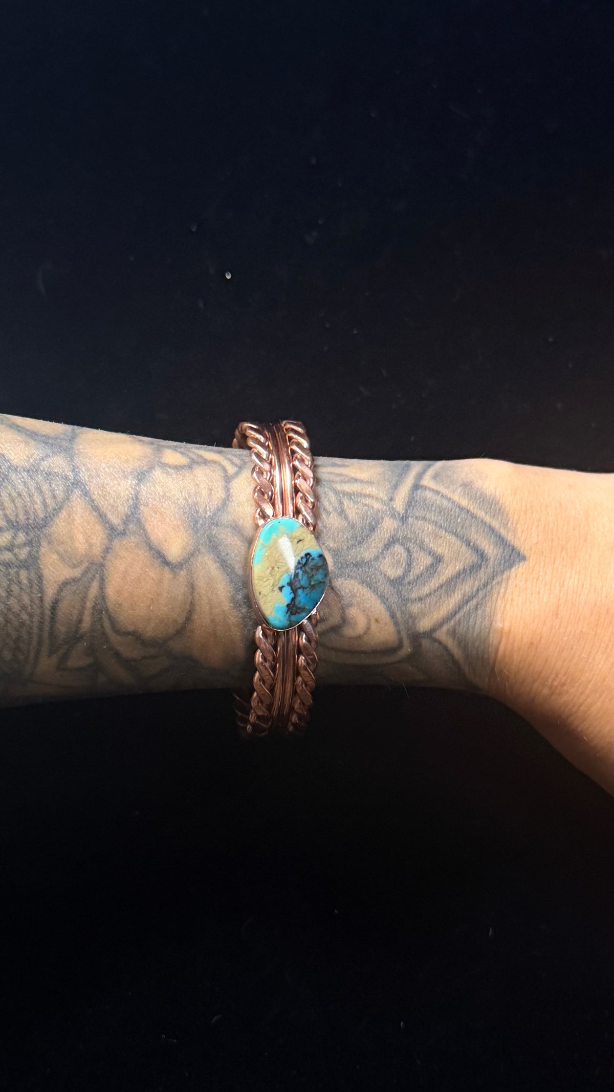 Navajo Made Kingman Turquoise & Copper Cuff Bracelet