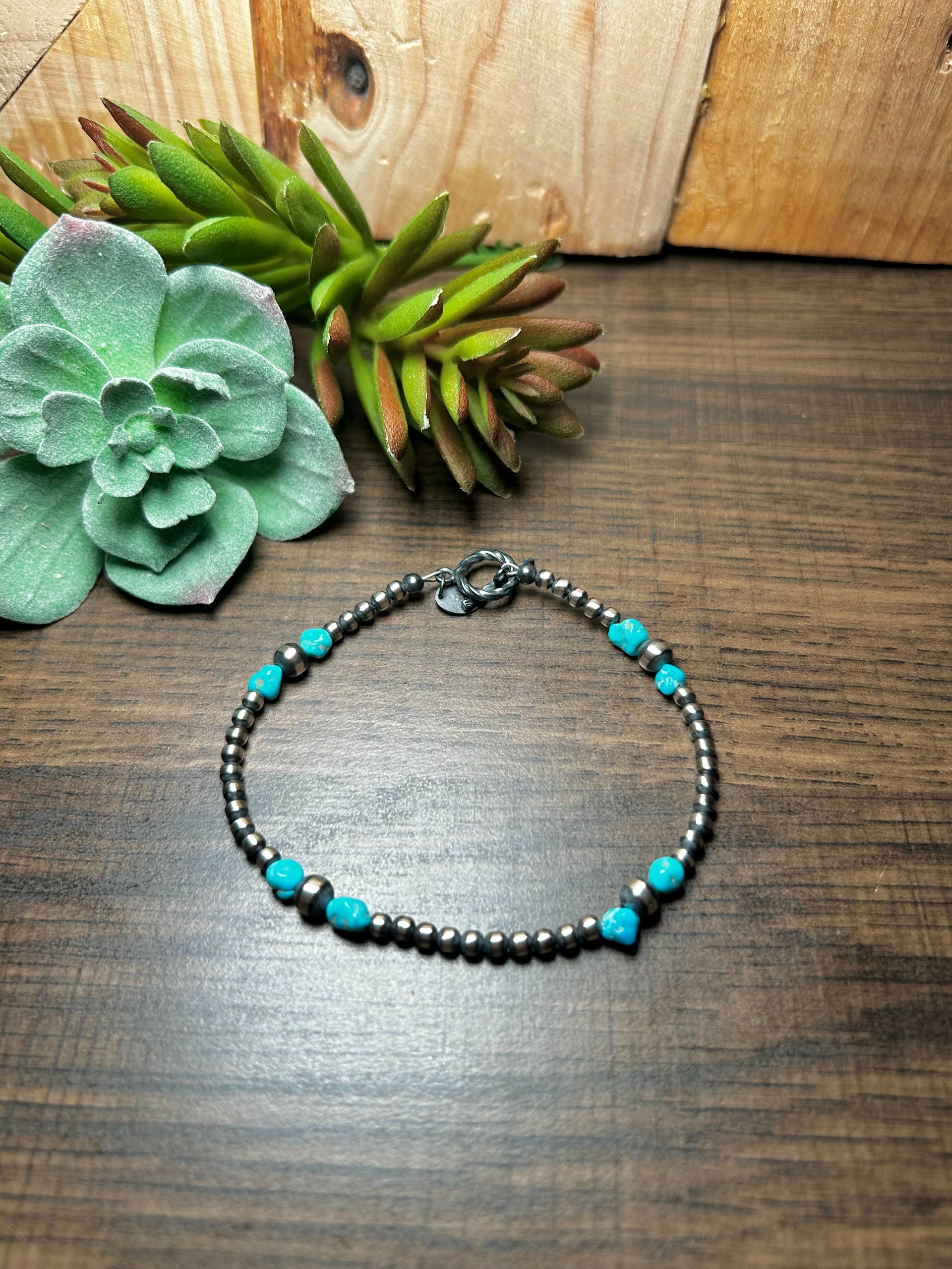 Navajo Strung Kingman Turquoise & Sterling Silver Bracelet