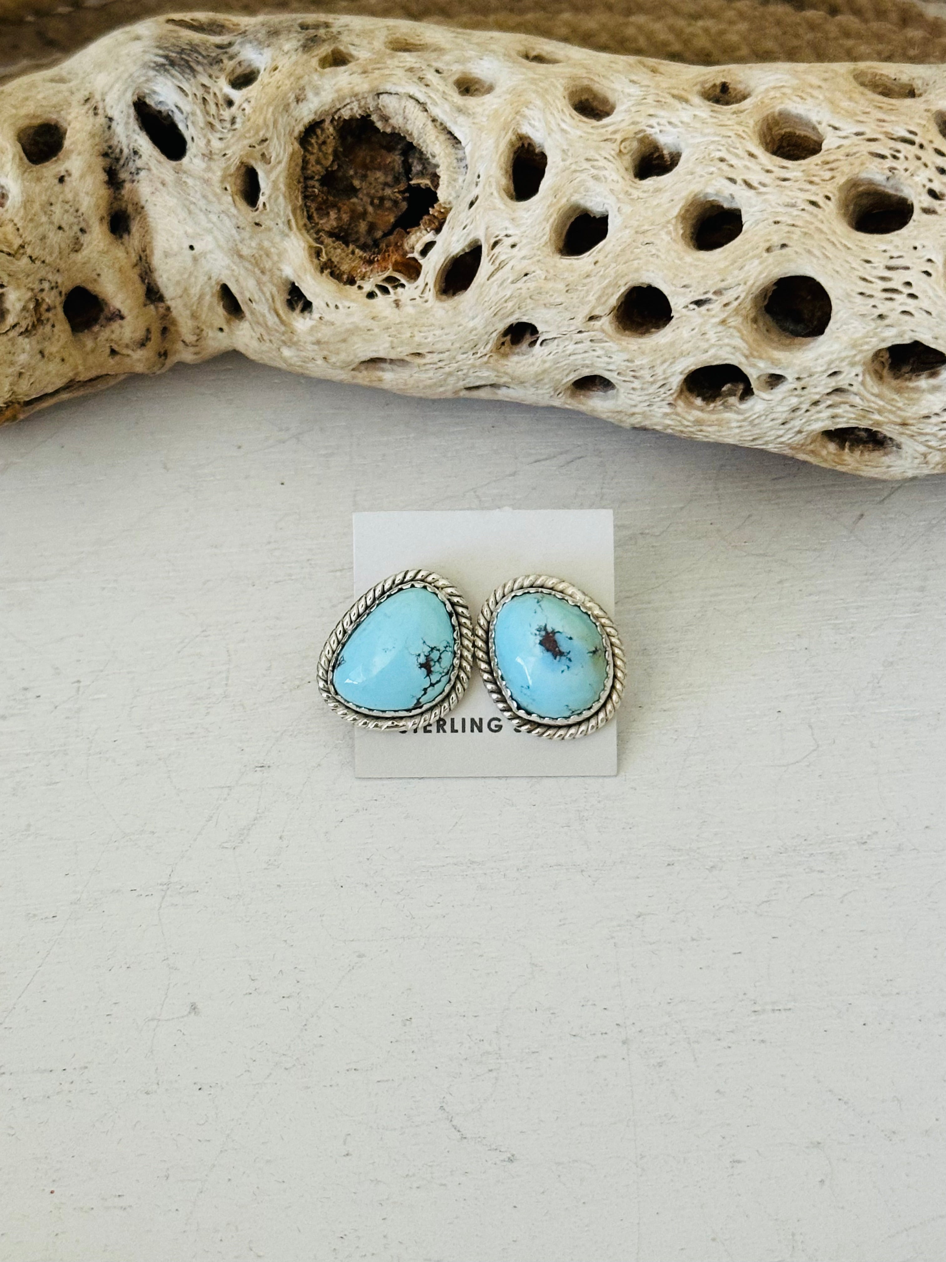 Southwest Handmade Golden Hills Turquoise & Sterling Silver Post Stud Earrings