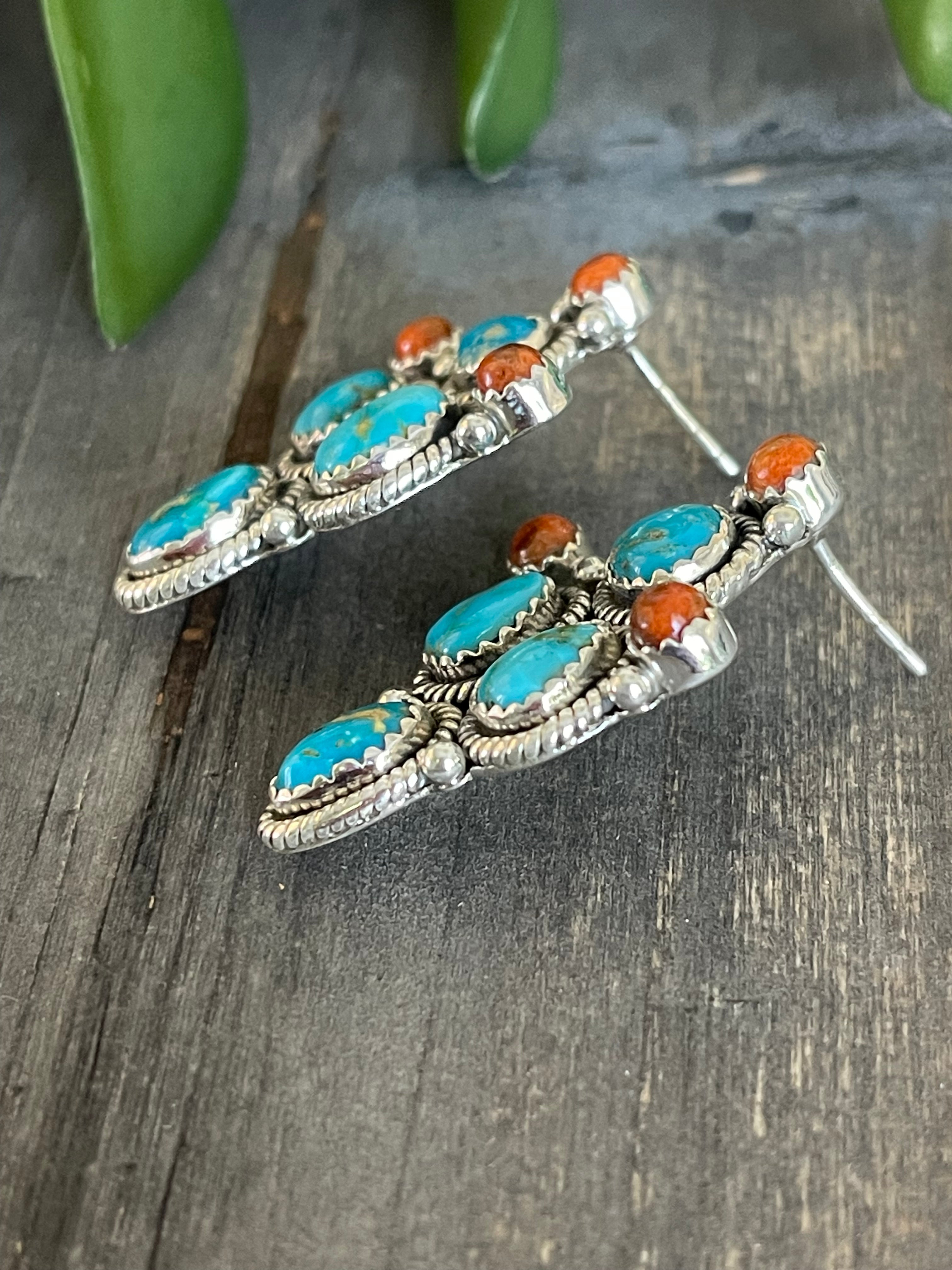 Southwest Handmade Multi Stone & Sterling Silver Post Earrings