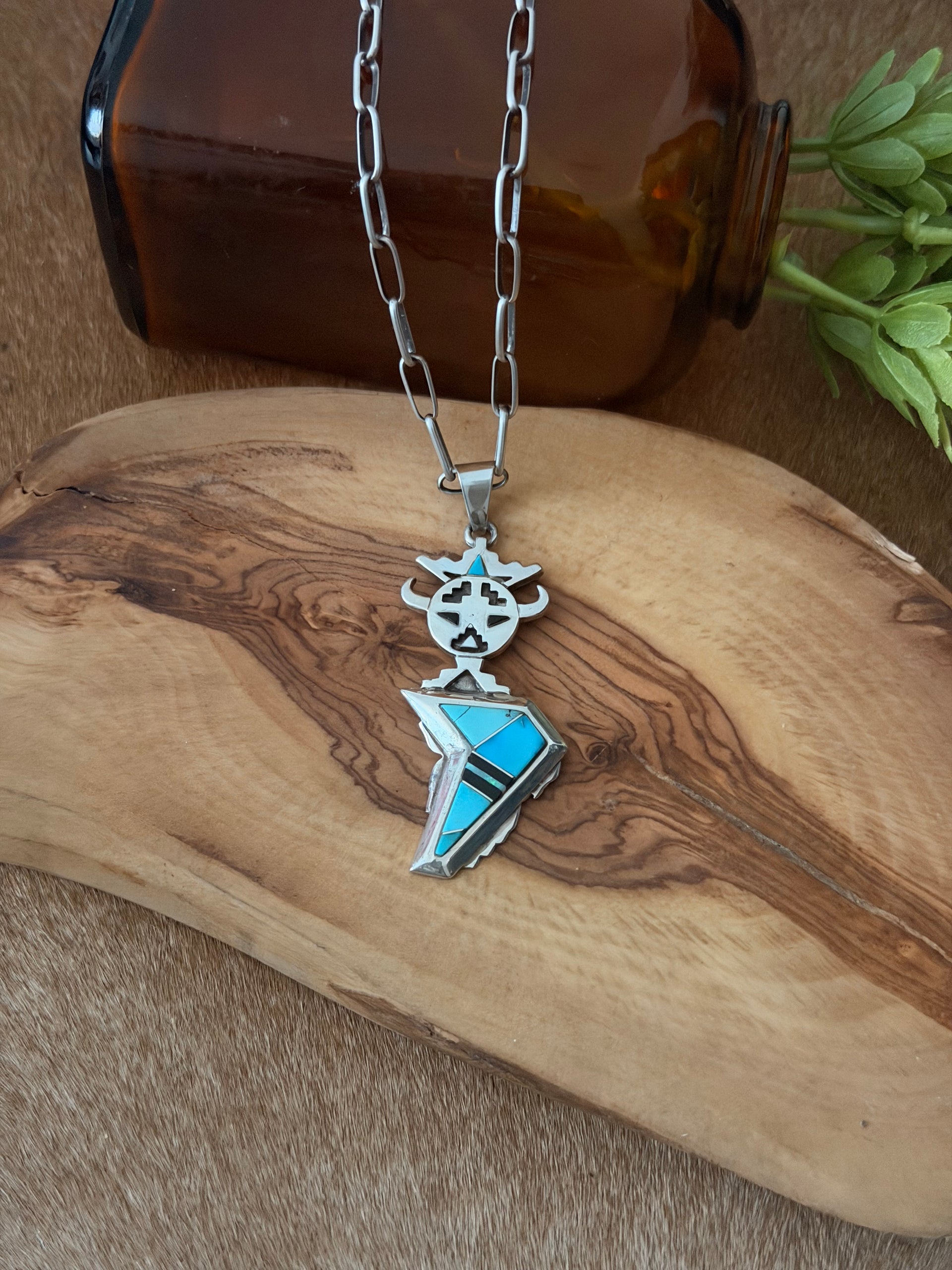 Calvin Begay Multi Stone & Sterling Silver Inlay Pendant