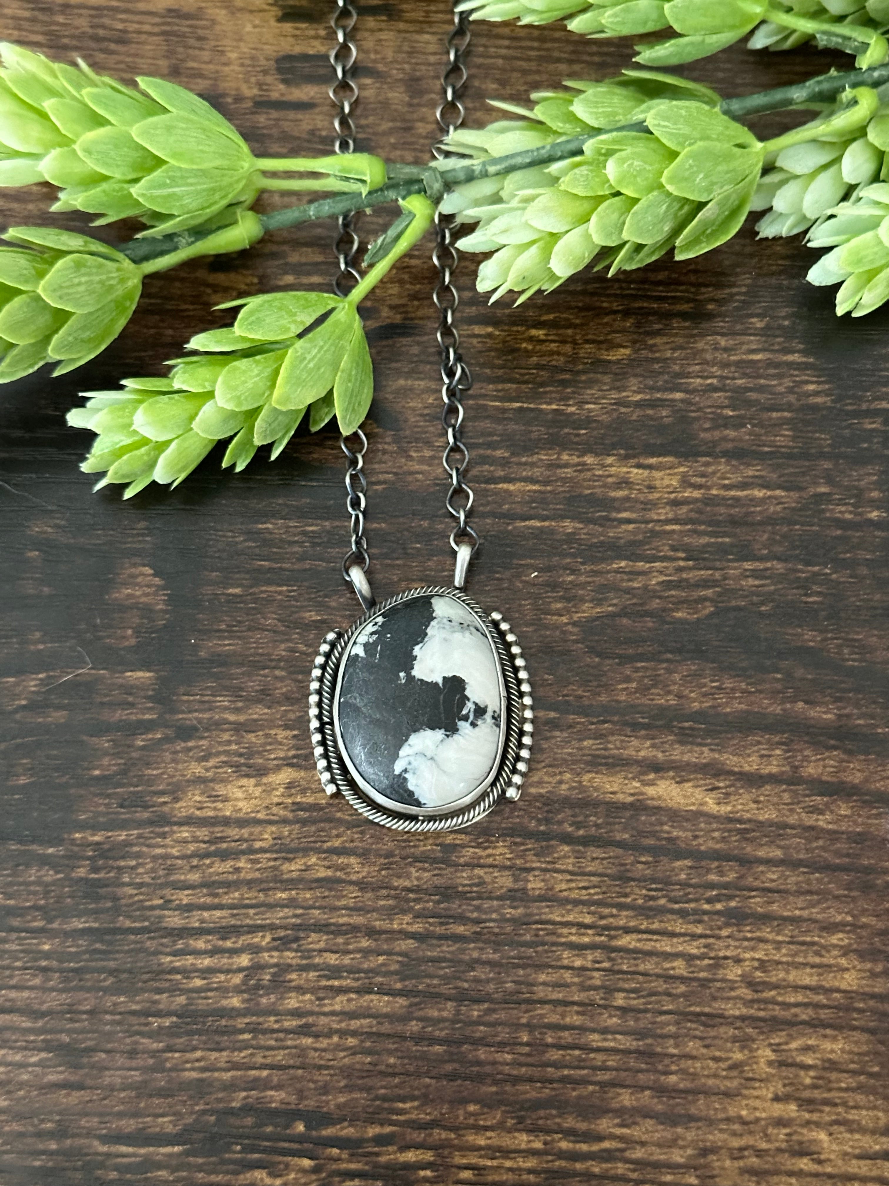 Navajo Made White Buffalo & Sterling Silver Necklace