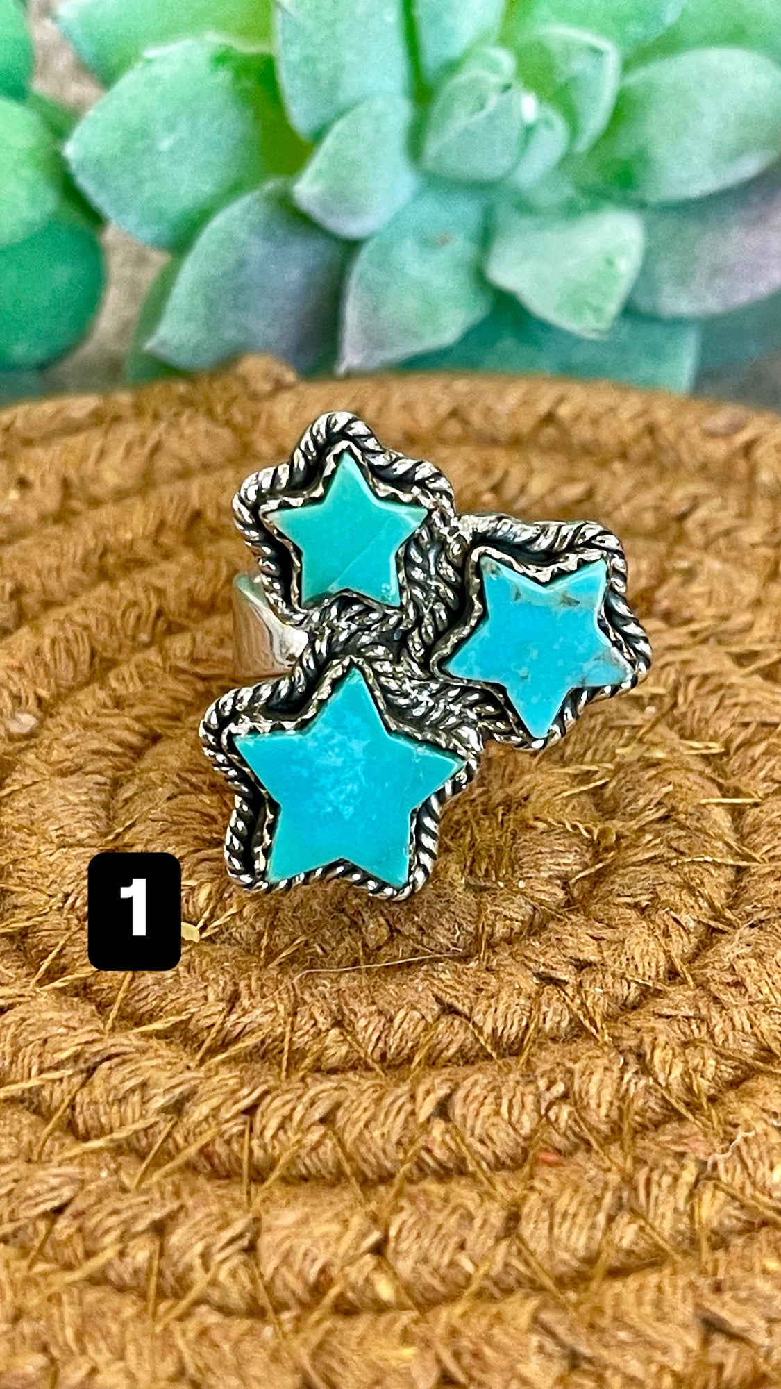 Southwest Handmade Kingman Turquoise & Sterling Silver Adjustable Star Ring