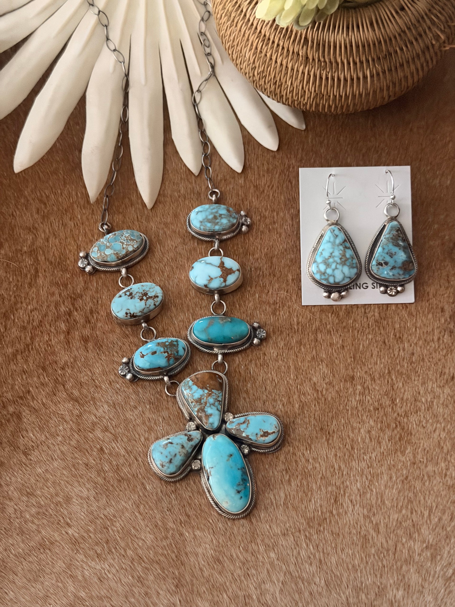 Kobe Martinez Dry Creek Turquoise & Sterling Silver Cluster Necklace Set