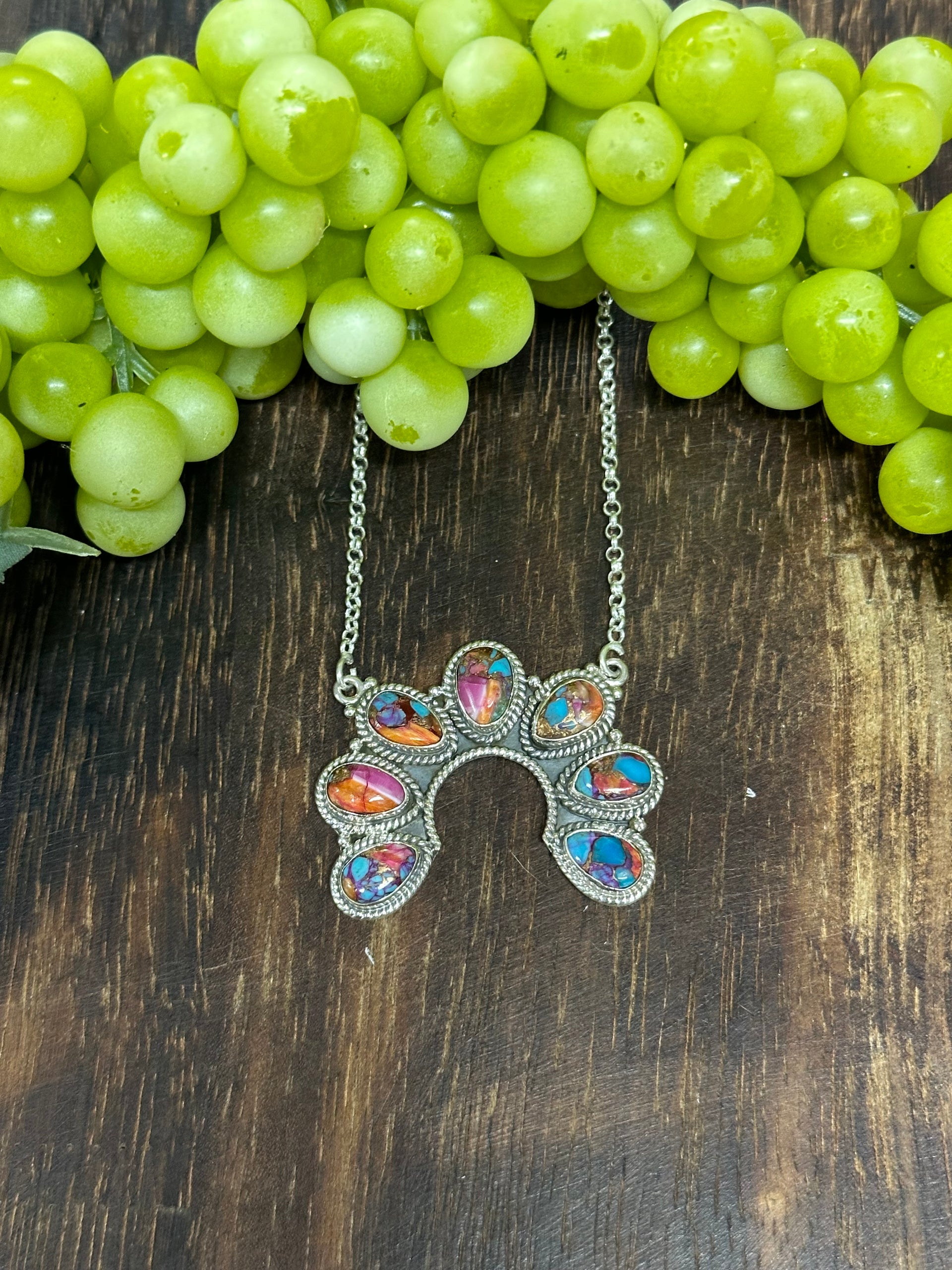 Southwest Made Mohave Turquoise & Sterling Silver Naja Necklace