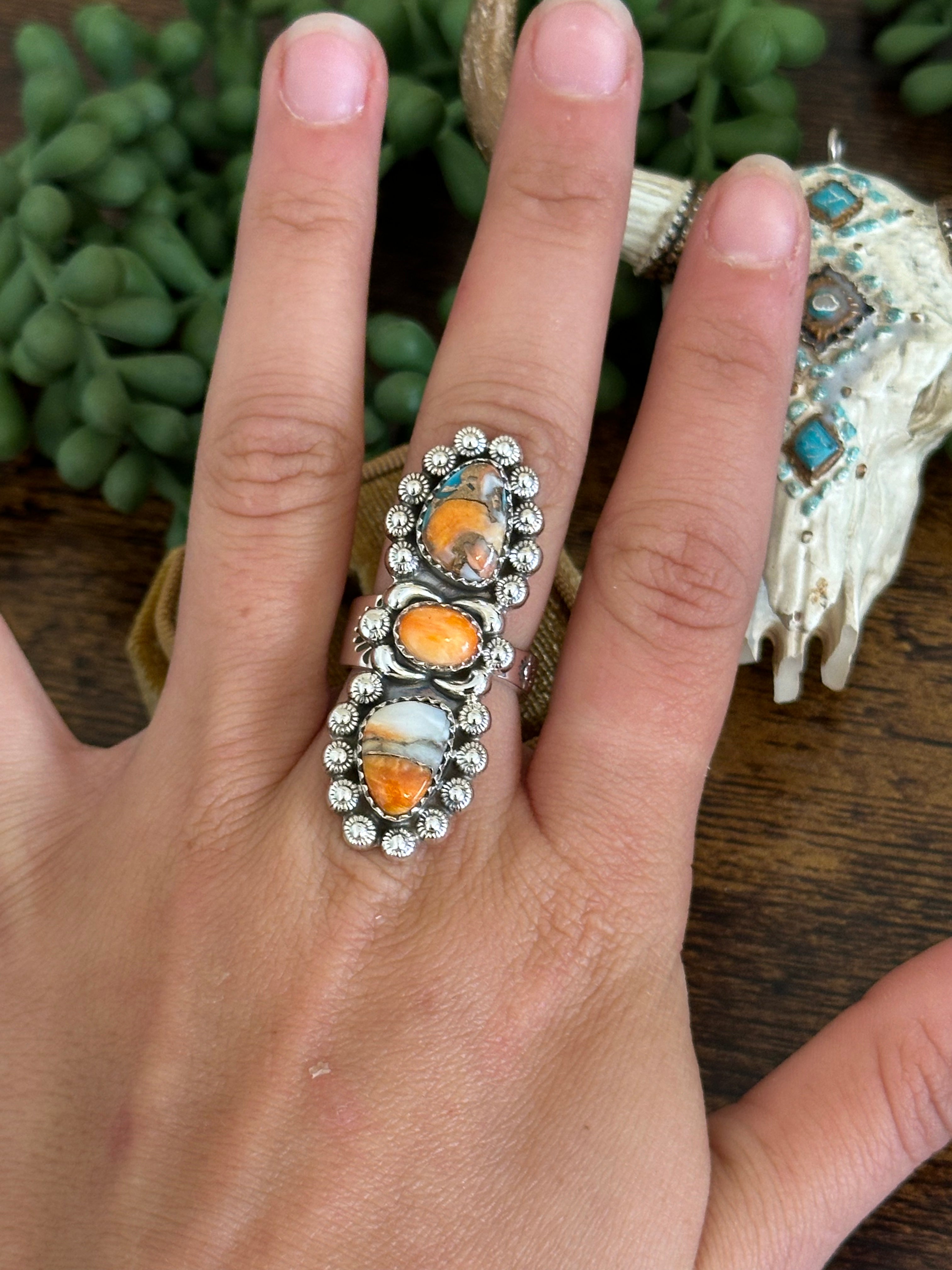 Southwest Handmade Mohave Turquoise & Sterling Silver Adjustable Ring