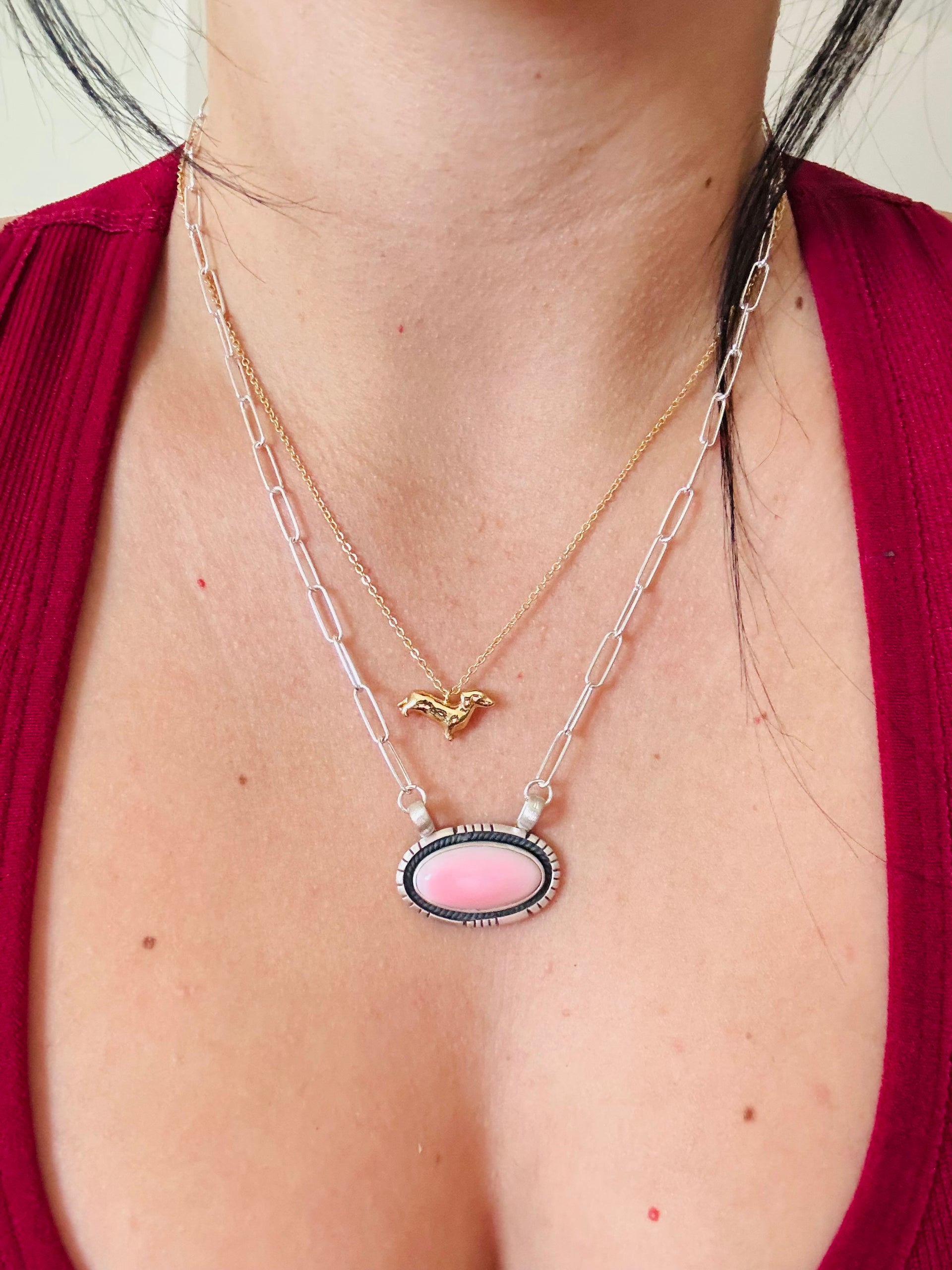 Southwest Made Pink Conch & Sterling Silver Necklace