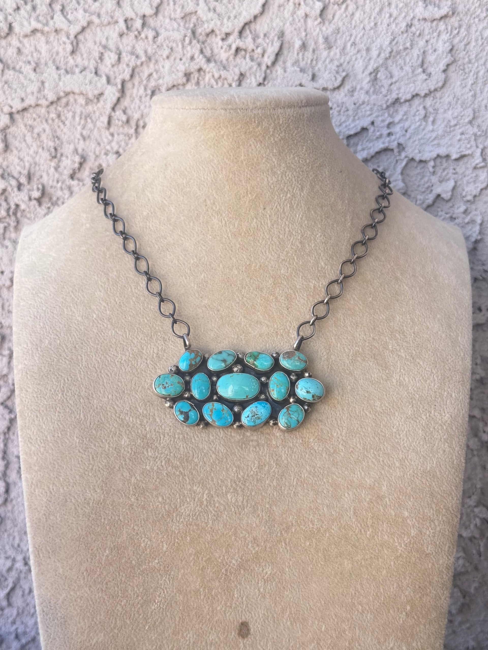Sheila Becenti Mixed Turquoise & Sterling Sliver Cluster Necklace