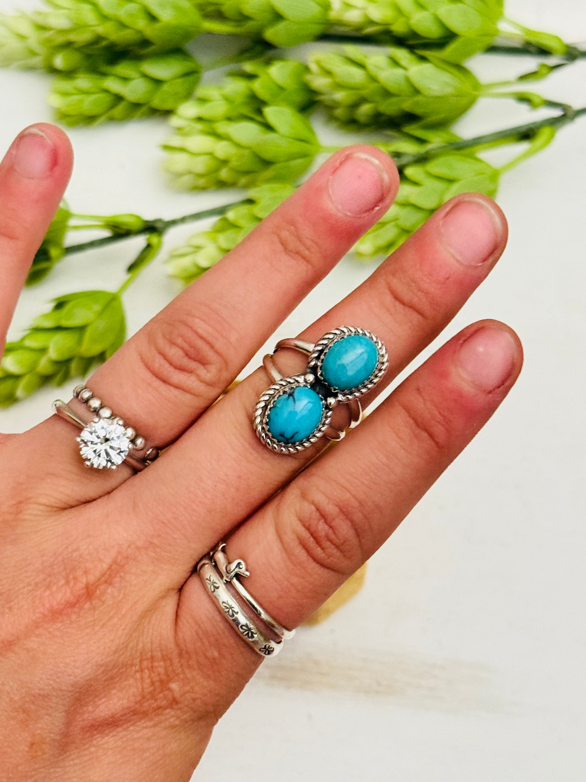 Navajo Made Kingman Turquoise & Sterling Sliver Ring