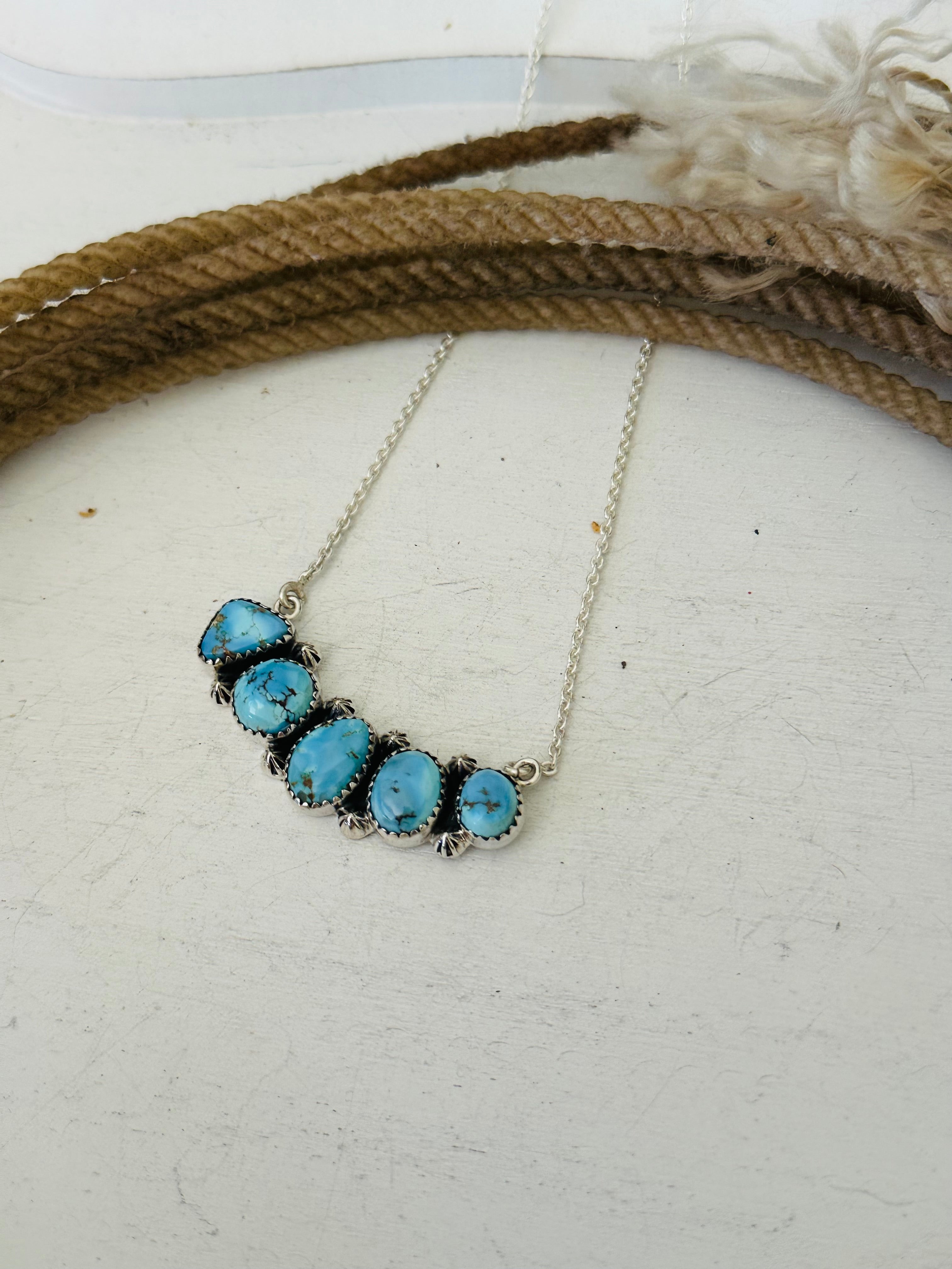 Southwest Handmade Golden Hills Turquoise & Sterling Silver Necklace