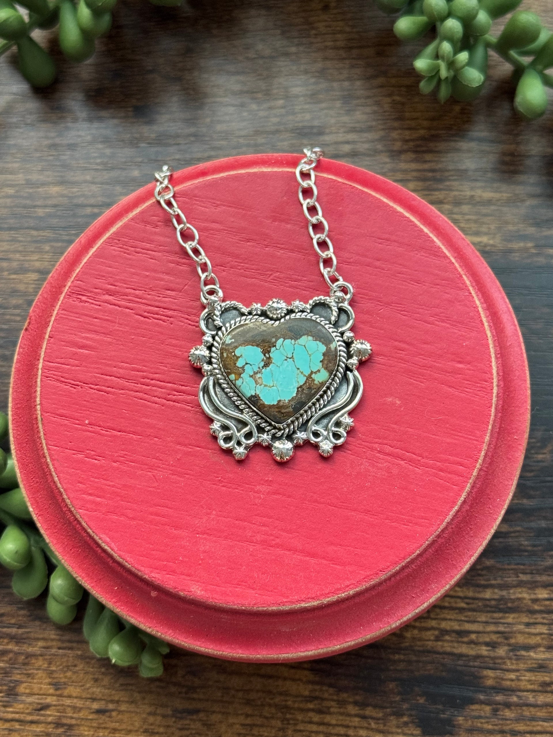 Southwest Made #8 Turquoise & Sterling Silver Heart Necklace