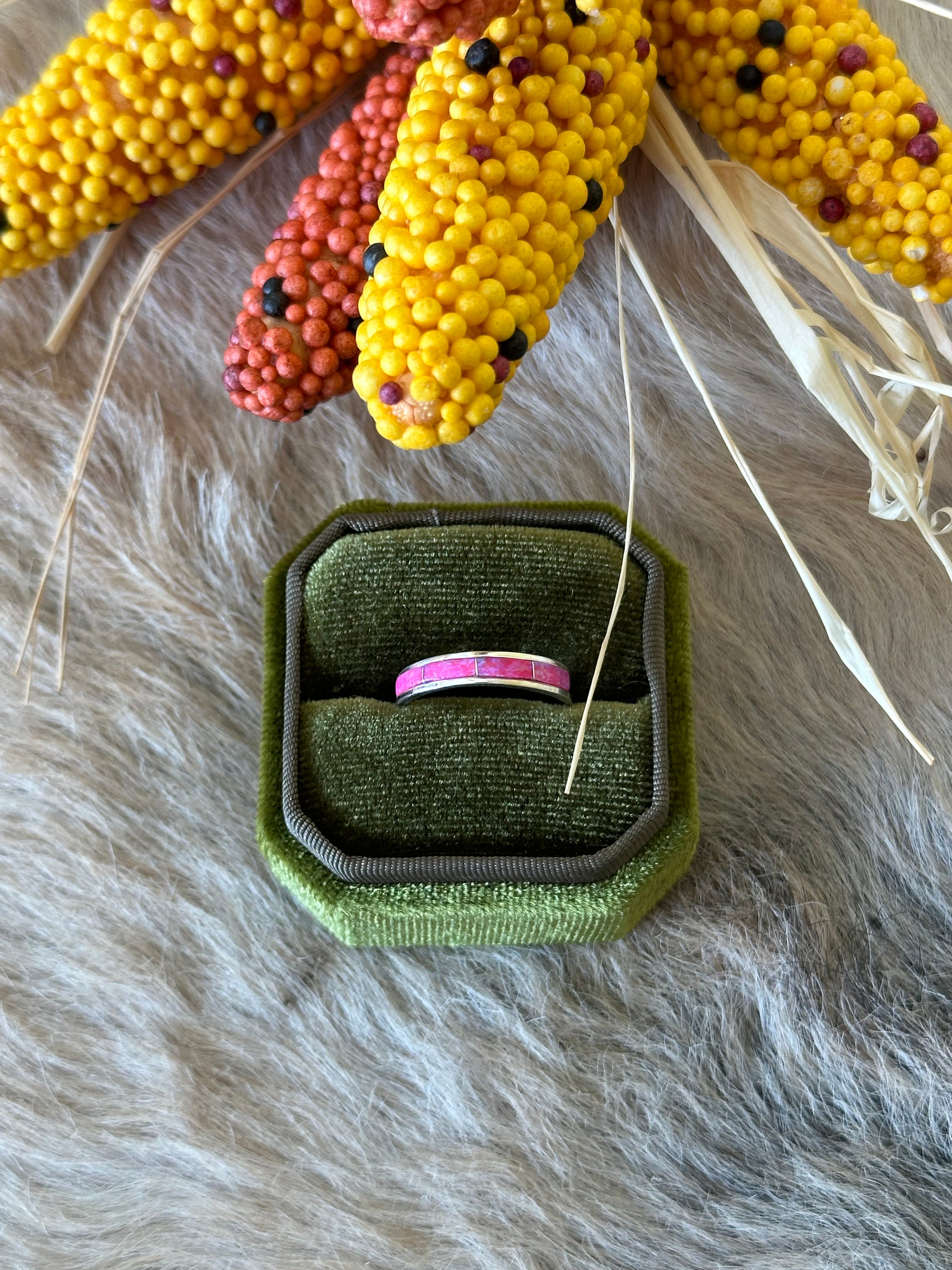 Navajo Made Pink Opal (Man-Made) & Sterling Silver Ring