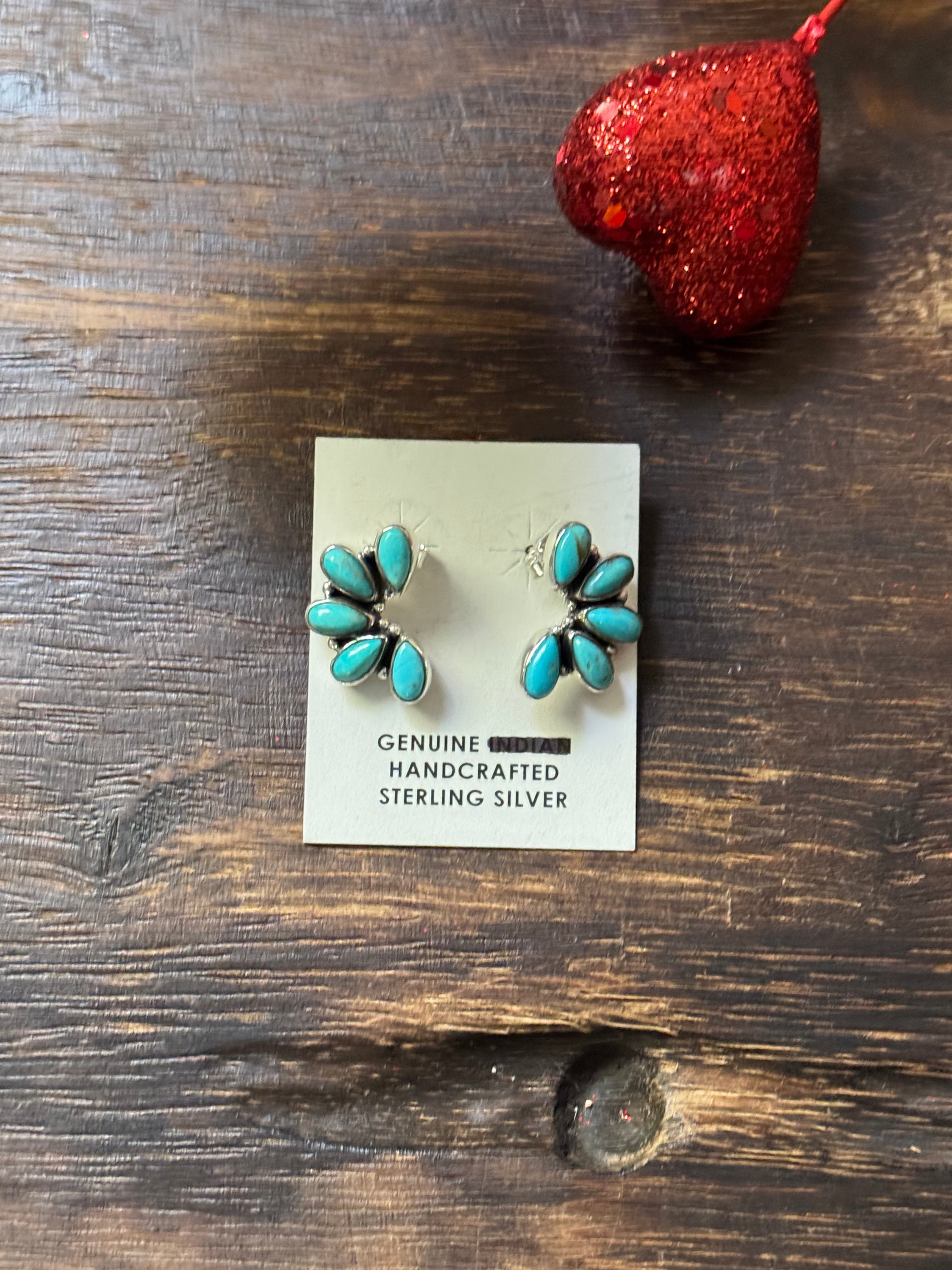 Southwest Handmade Kingman Turquoise & Sterling Silver Post Cluster Earrings