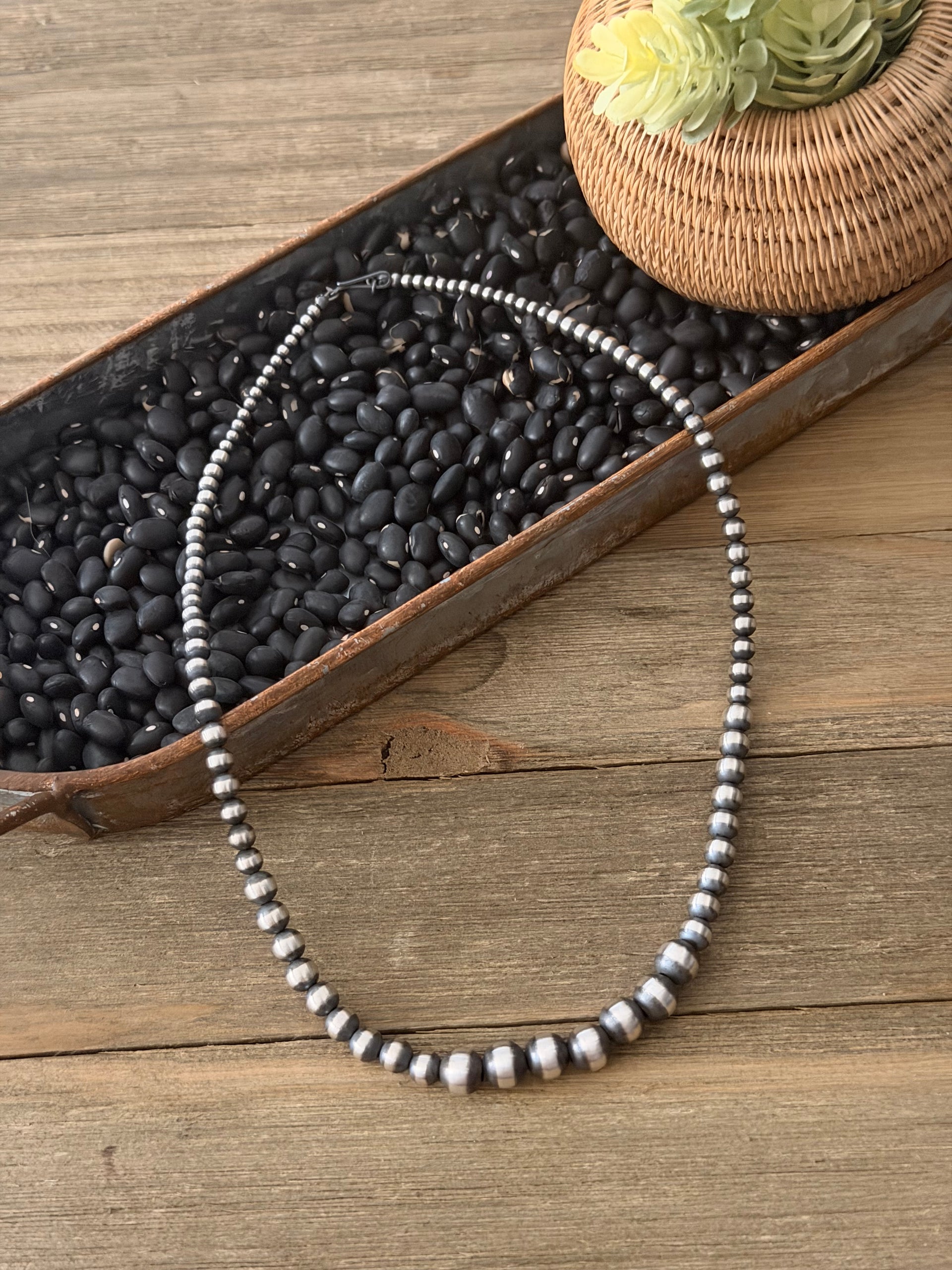 Navajo Strung Graduated Sterling Silver Machine Made Pearl Necklace