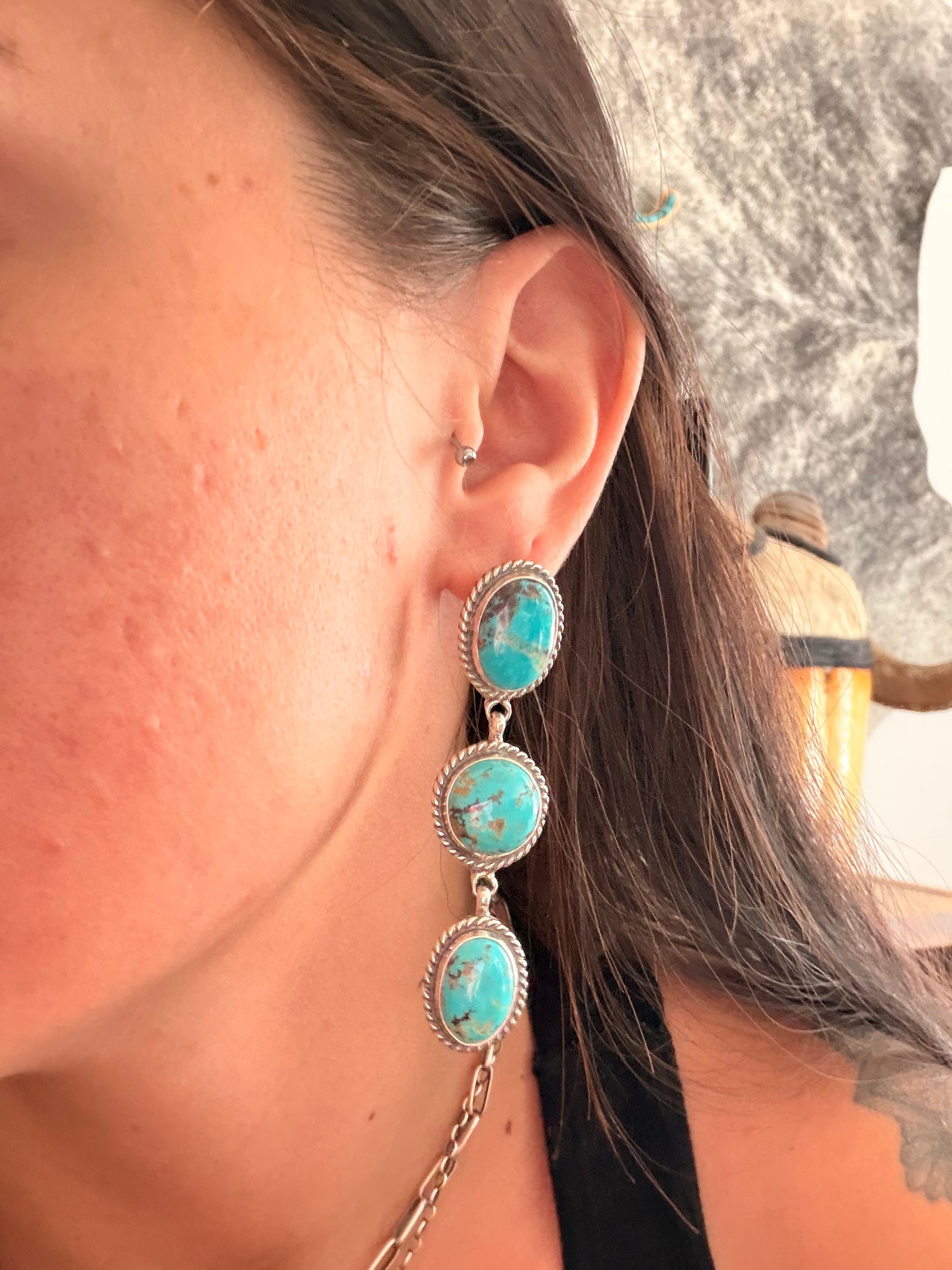 Martha Silversmith Red Skin Turquoise & Sterling Silver Post Dangle Earrings