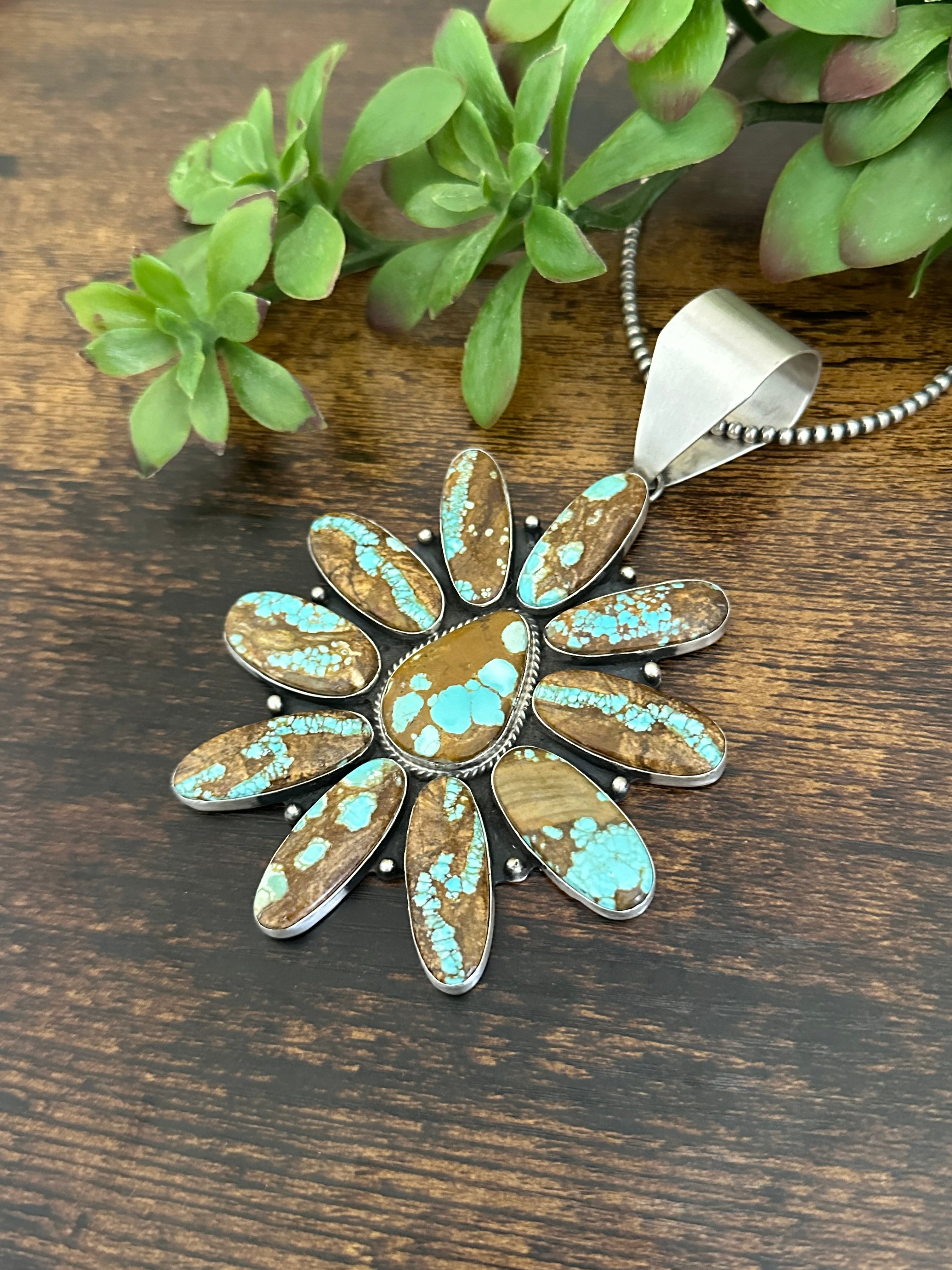 Patrick Yazzie #8 Turquoise & Sterling Silver Cluster Pendant