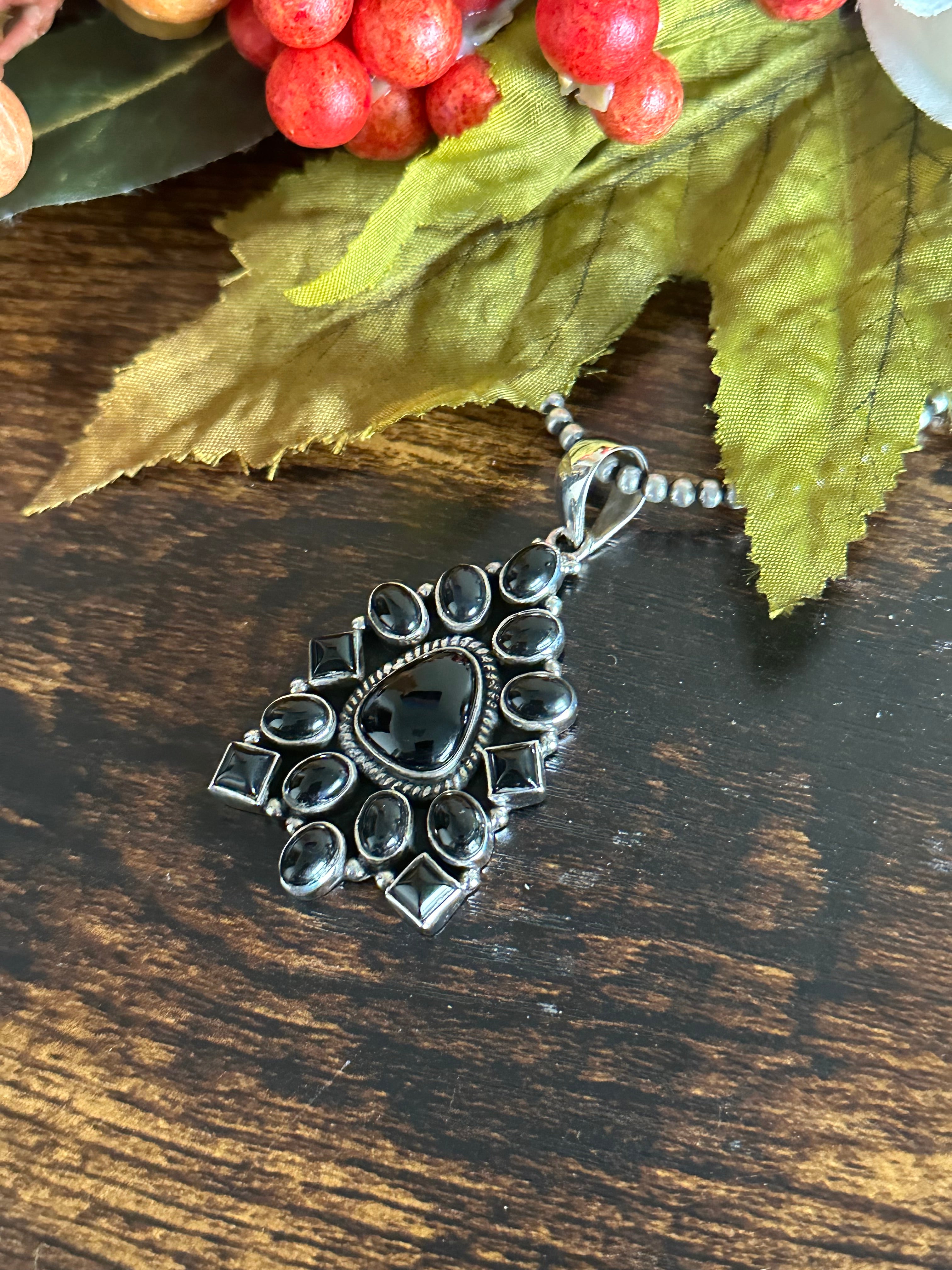 Southwest Handmade Onyx & Sterling Silver Cluster Pendant