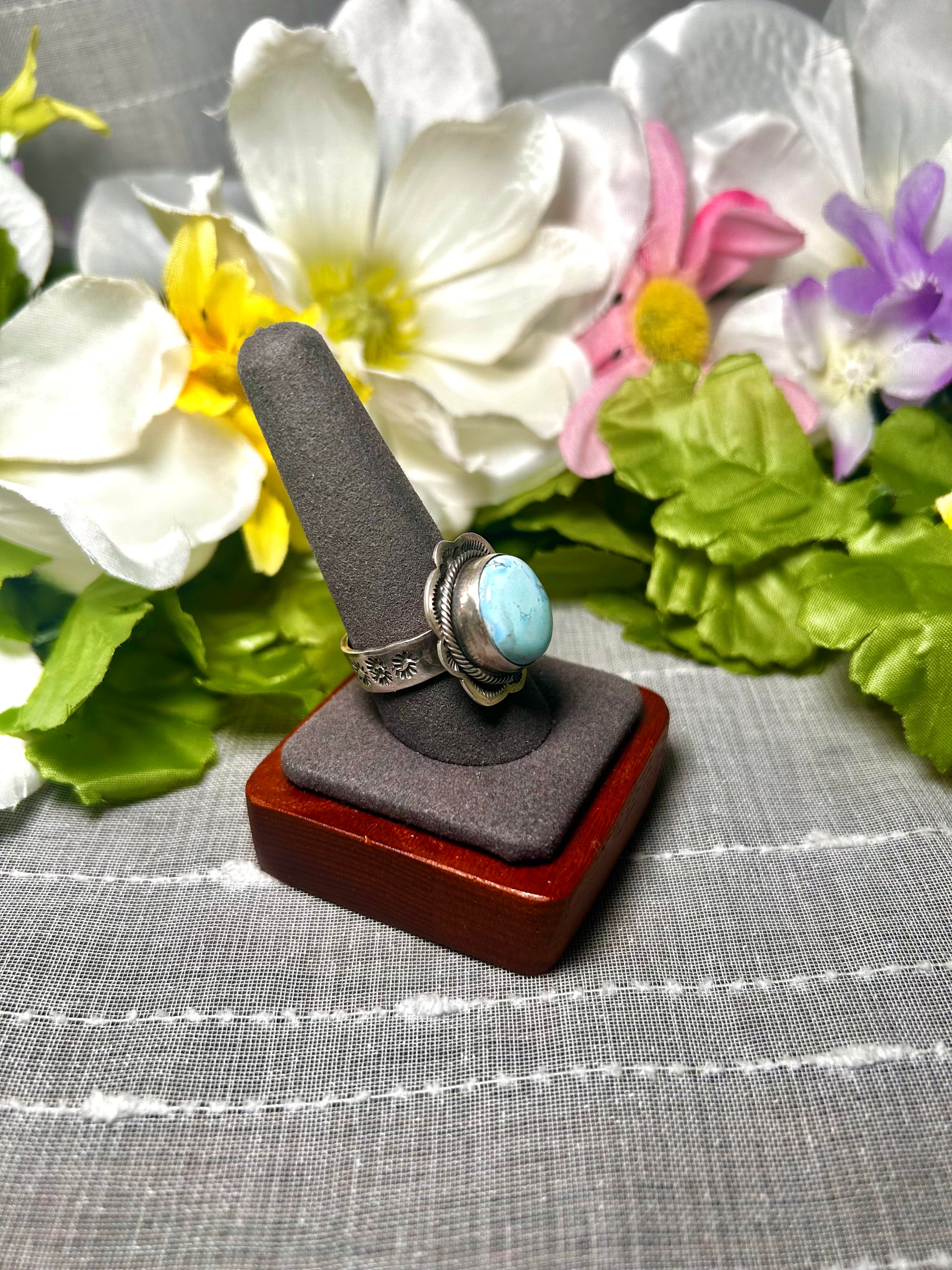 Navajo Made Golden Hill Turquoise & Sterling Silver Ring Size 10.25