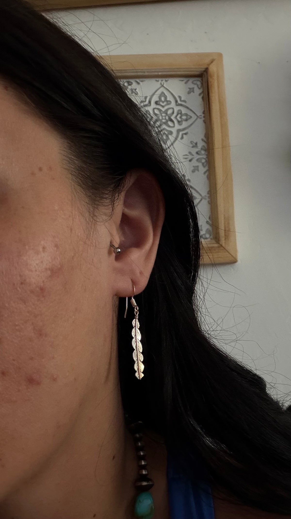 Navajo Made Sterling Silver Feather Dangle Earrings
