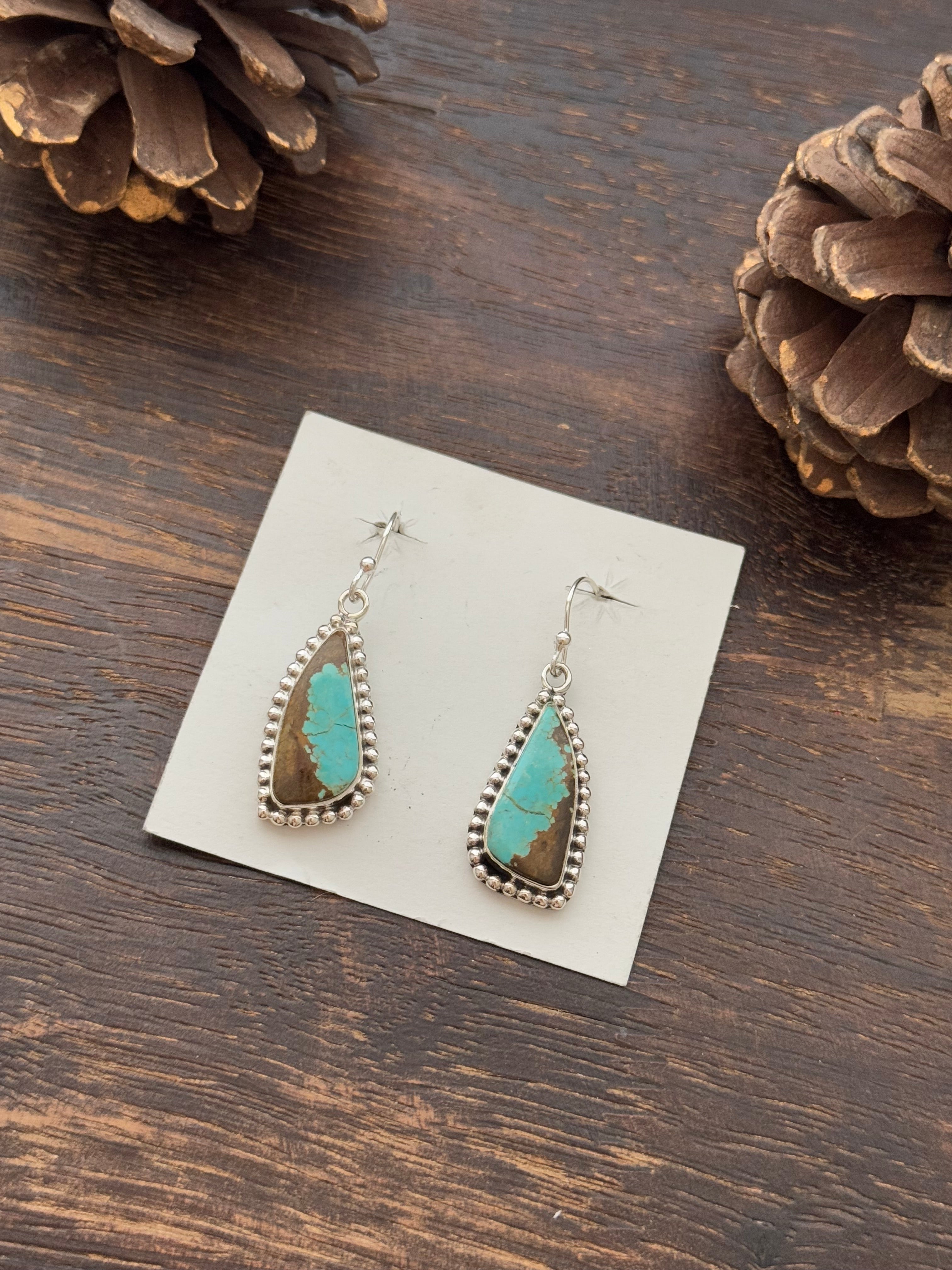 Southwest Handmade #8 Turquoise & Sterling Silver Dangle Earrings