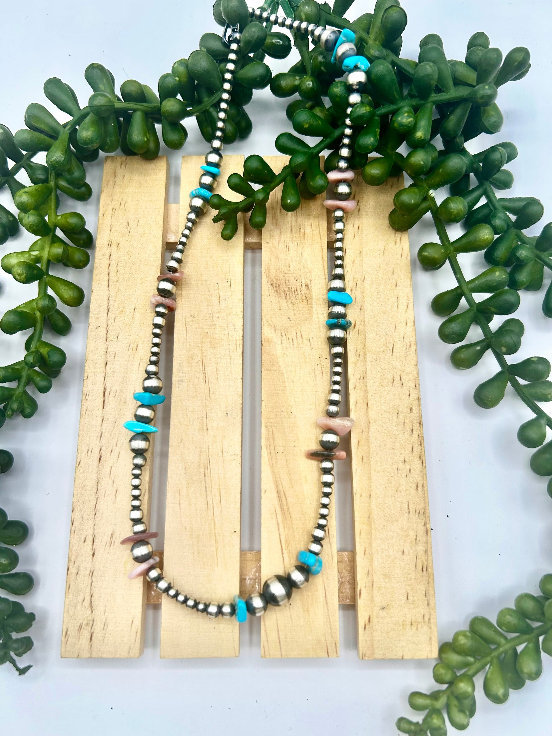 Navajo Made Strung Multi Stone & Sterling Silver Necklace