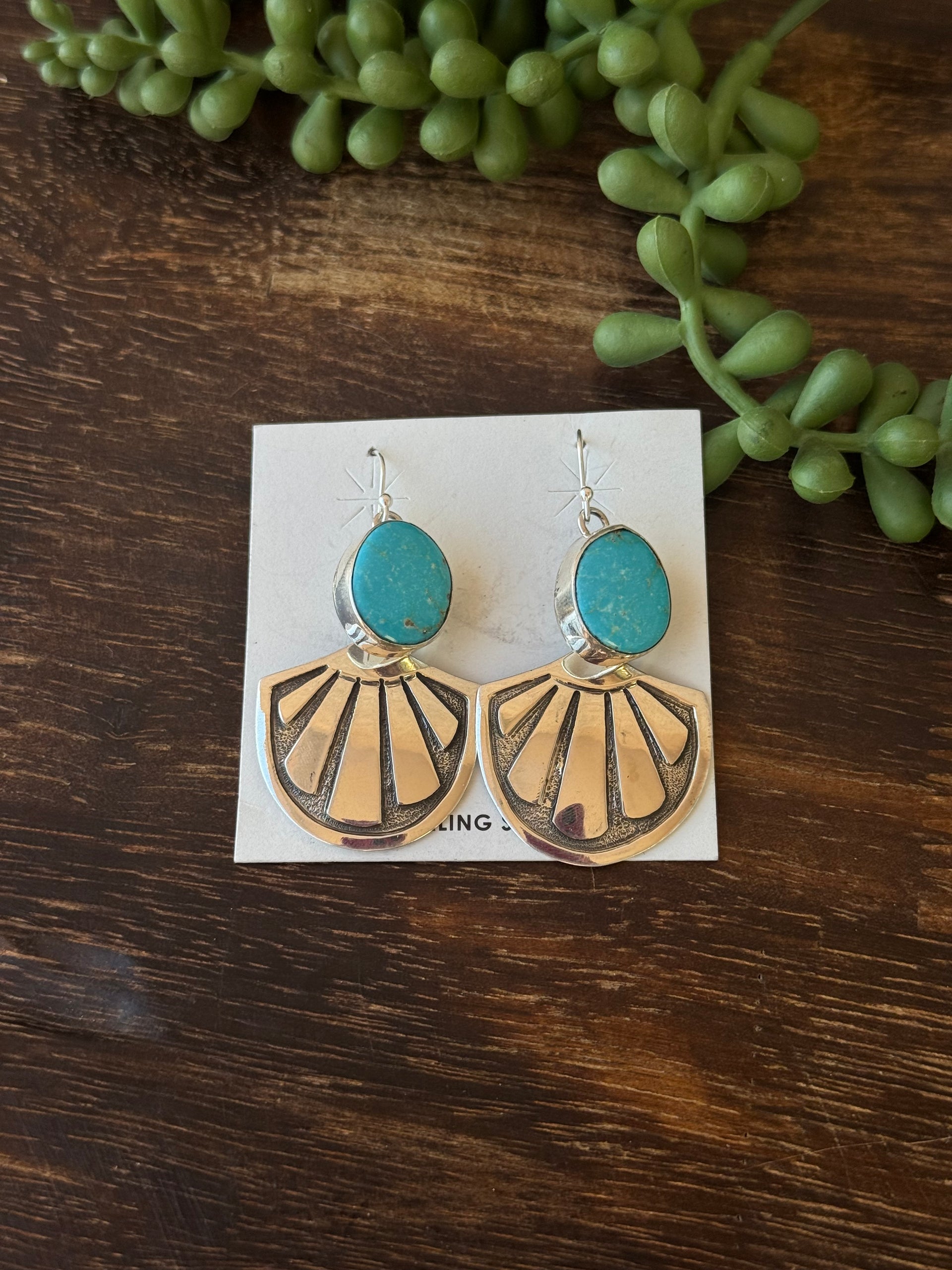 Randy Billy Kingman Turquoise & Sterling Silver Dangle Earrings