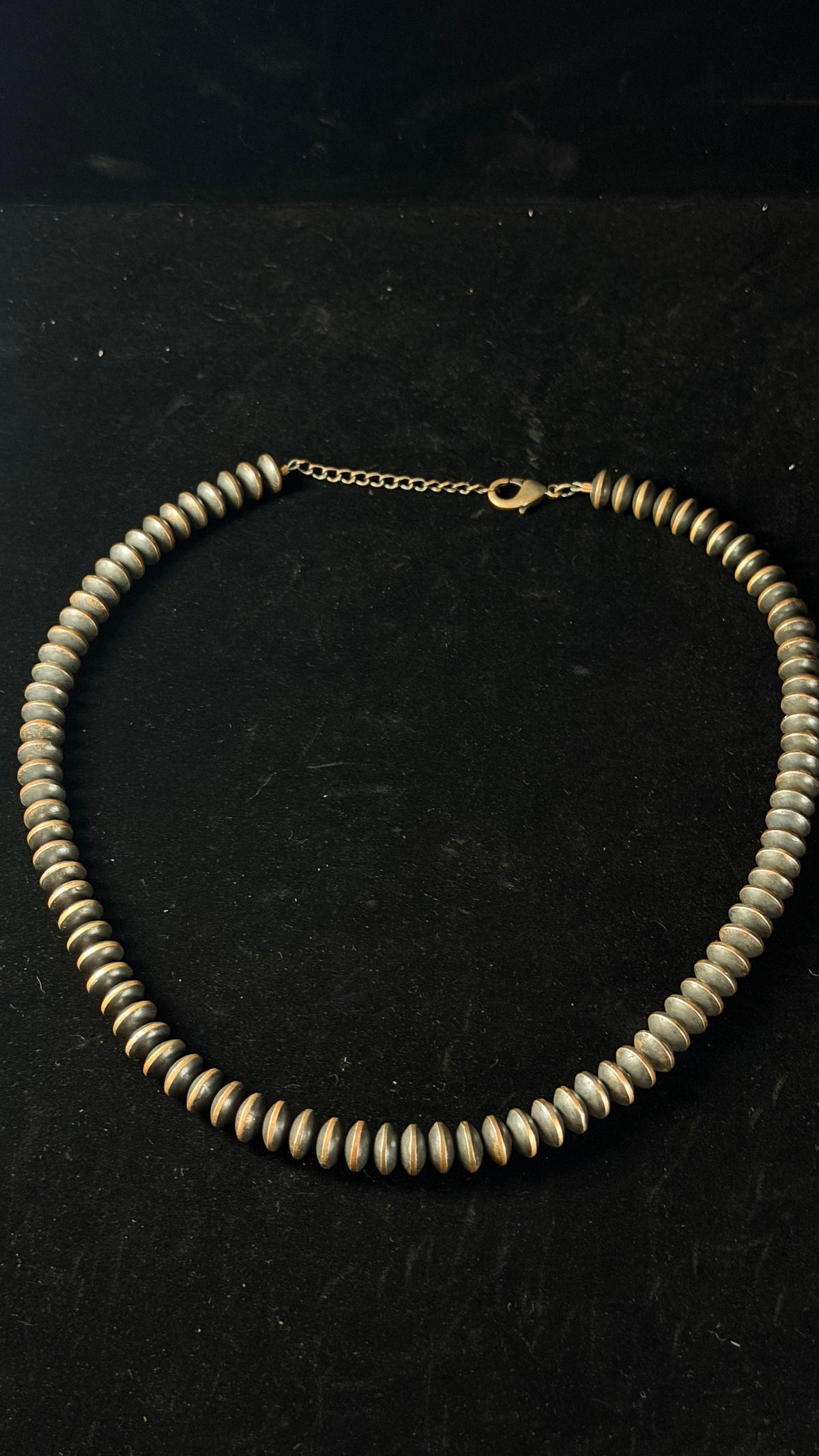 Navajo Strung Copper 10 MM Machine Made Disc 21-23” Pearl Necklace